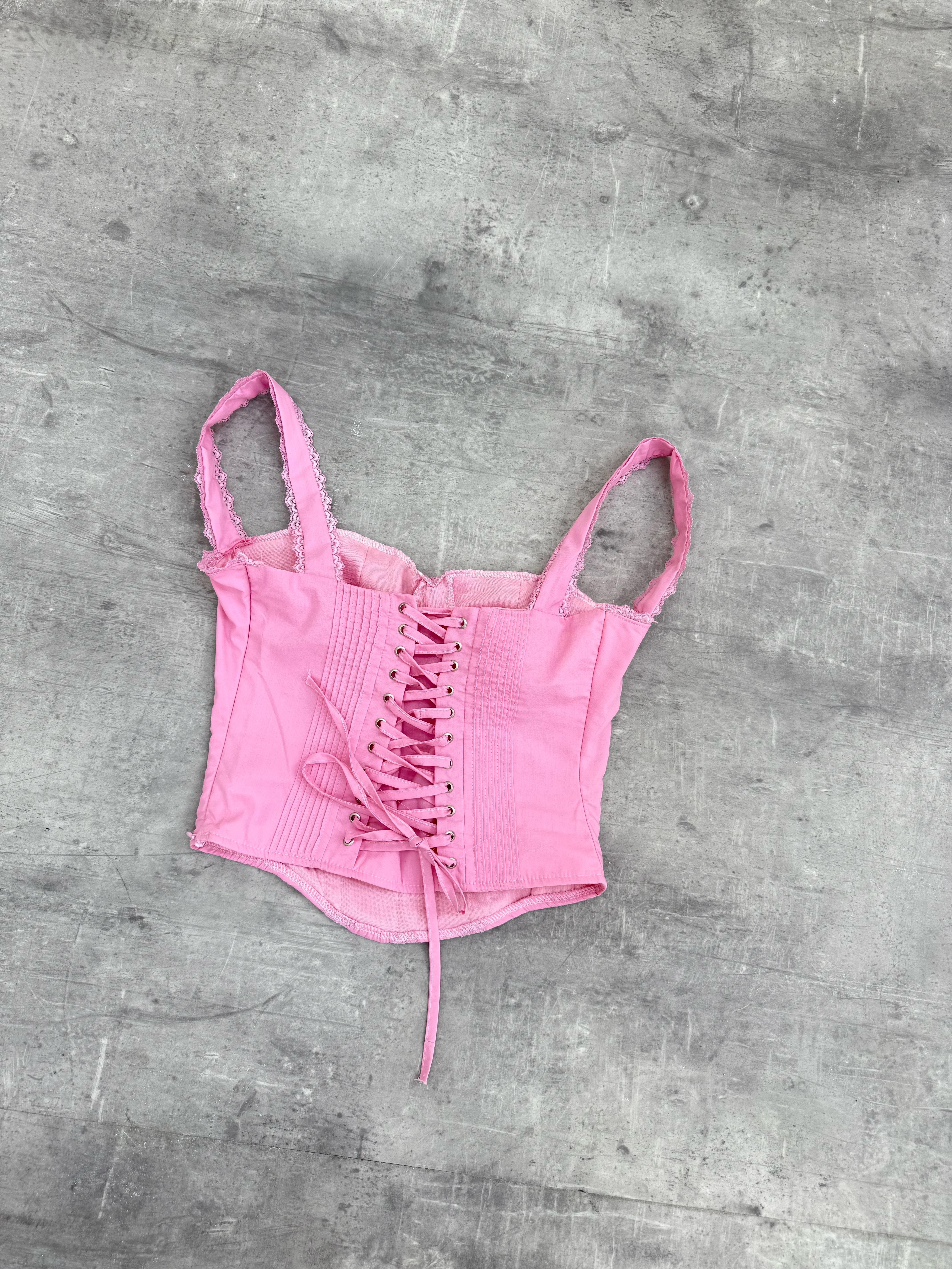 Pembe Askılı Arkası Lastikli Dantelli Bustiyer Crop Gaus00286GausCROPGU1001664