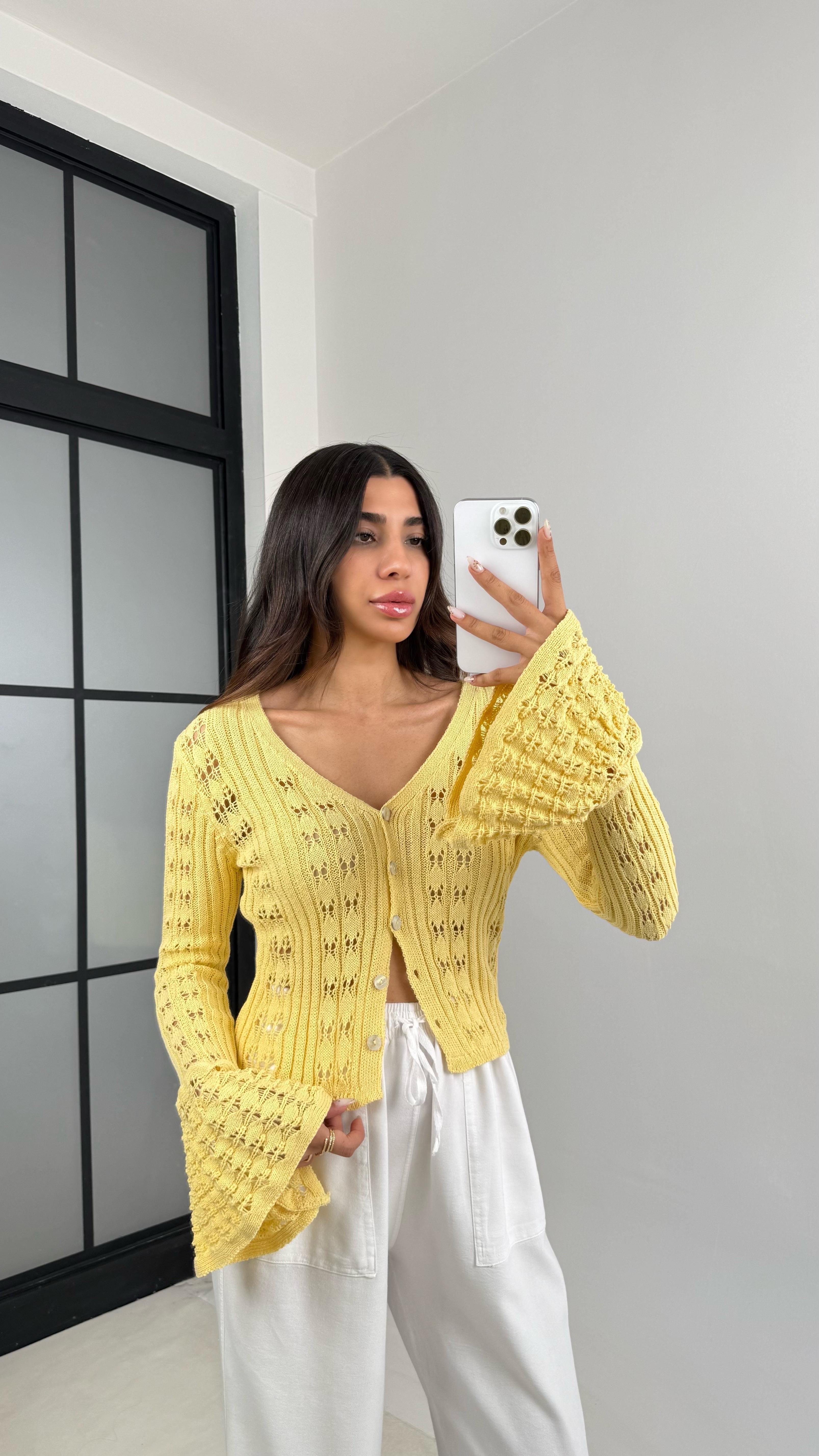 Sarı Kolu Volanlı Triko Hırka GAUS-0081GAUS الكارديغان  GAUS-0081