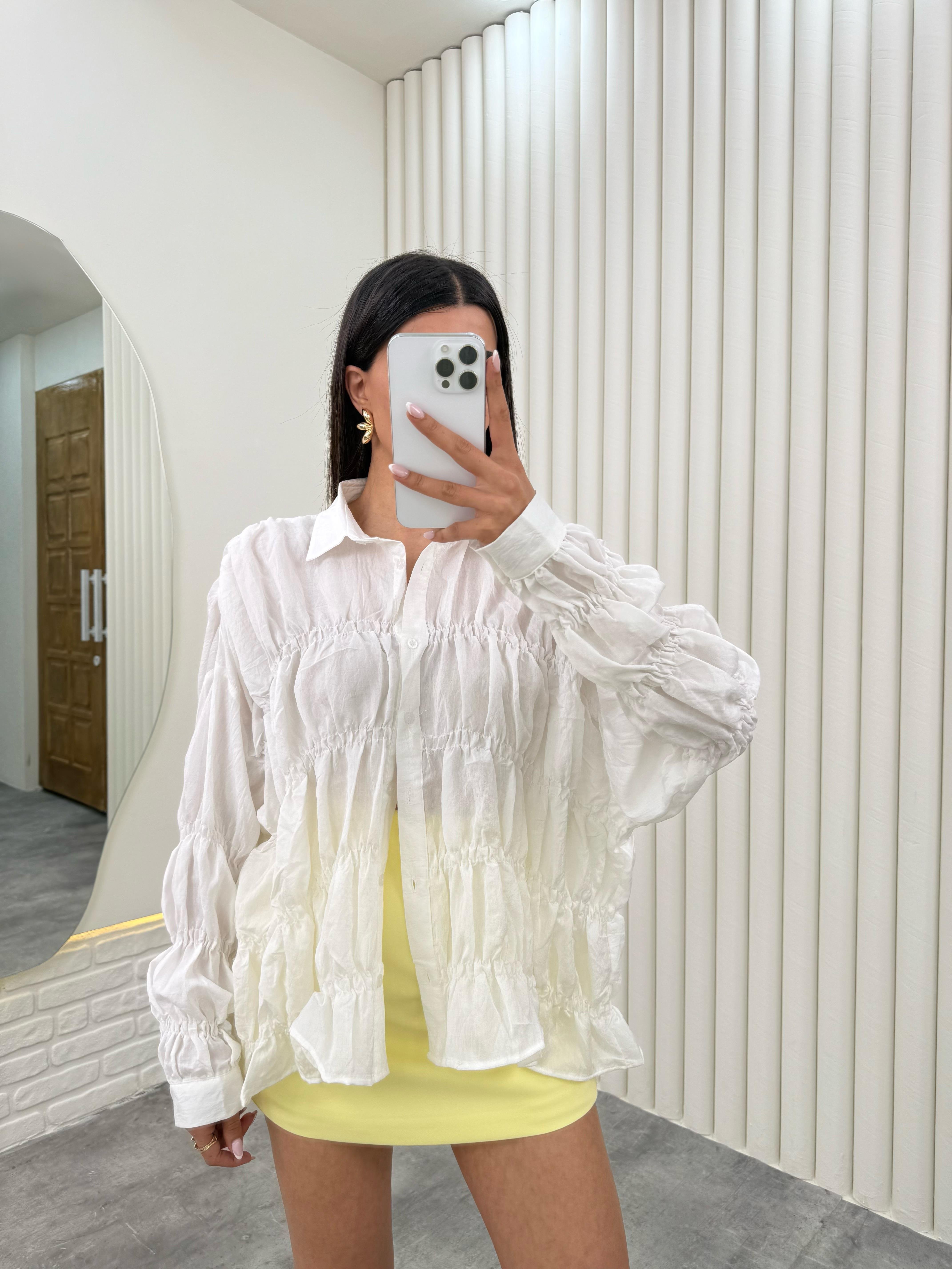 Beyaz Gipeli Tasarım Tensel Gömlek Gaus00280GausGÖMLEKGU1001652