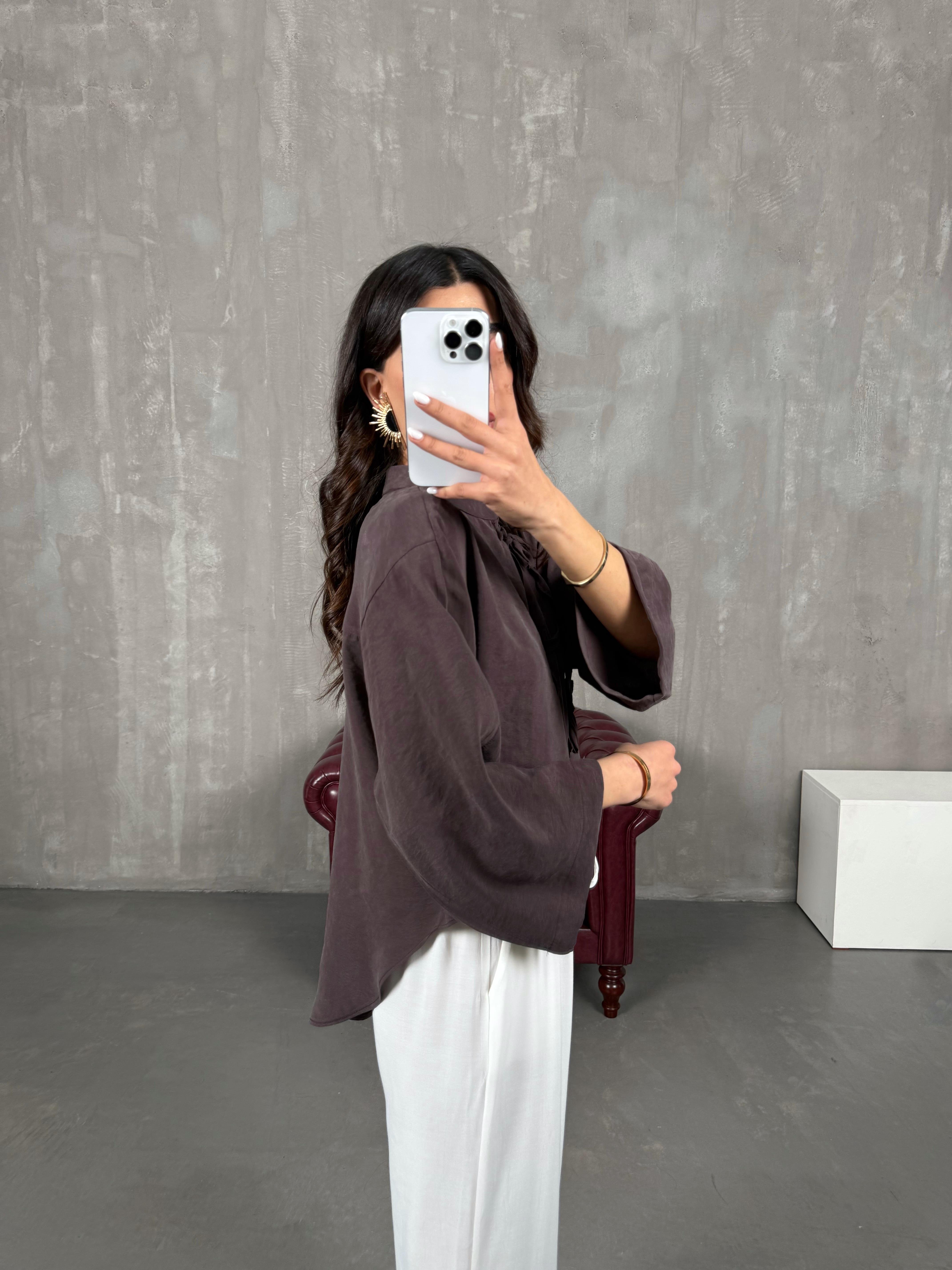 Remy Kahve Hakim Yaka Düğmeli Tasarım GömlekGausGÖMLEKGU100877