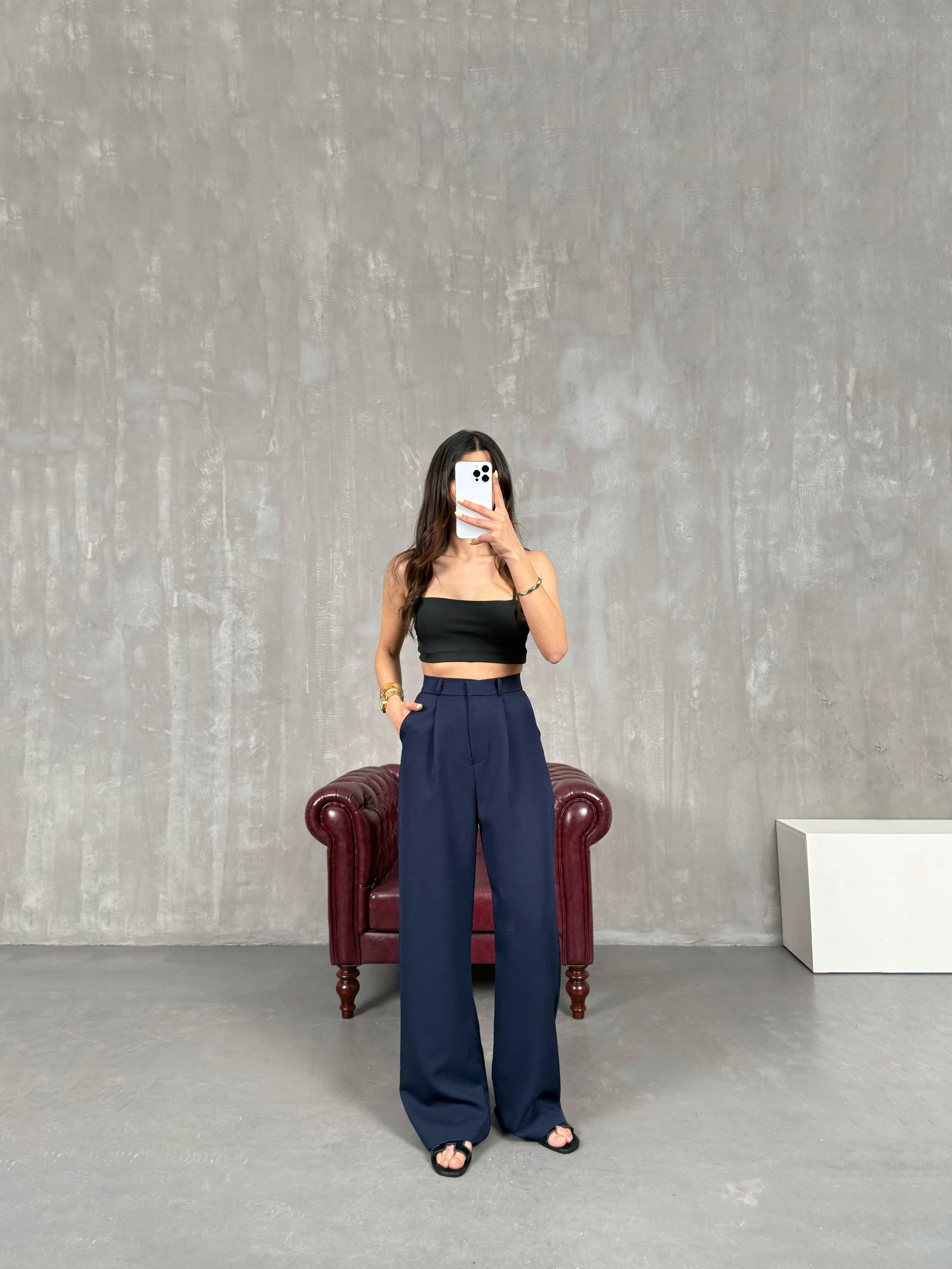 Lacivert Palazzo Kumaş Pantolon Gaus00140GausPANTOLONGU1001322