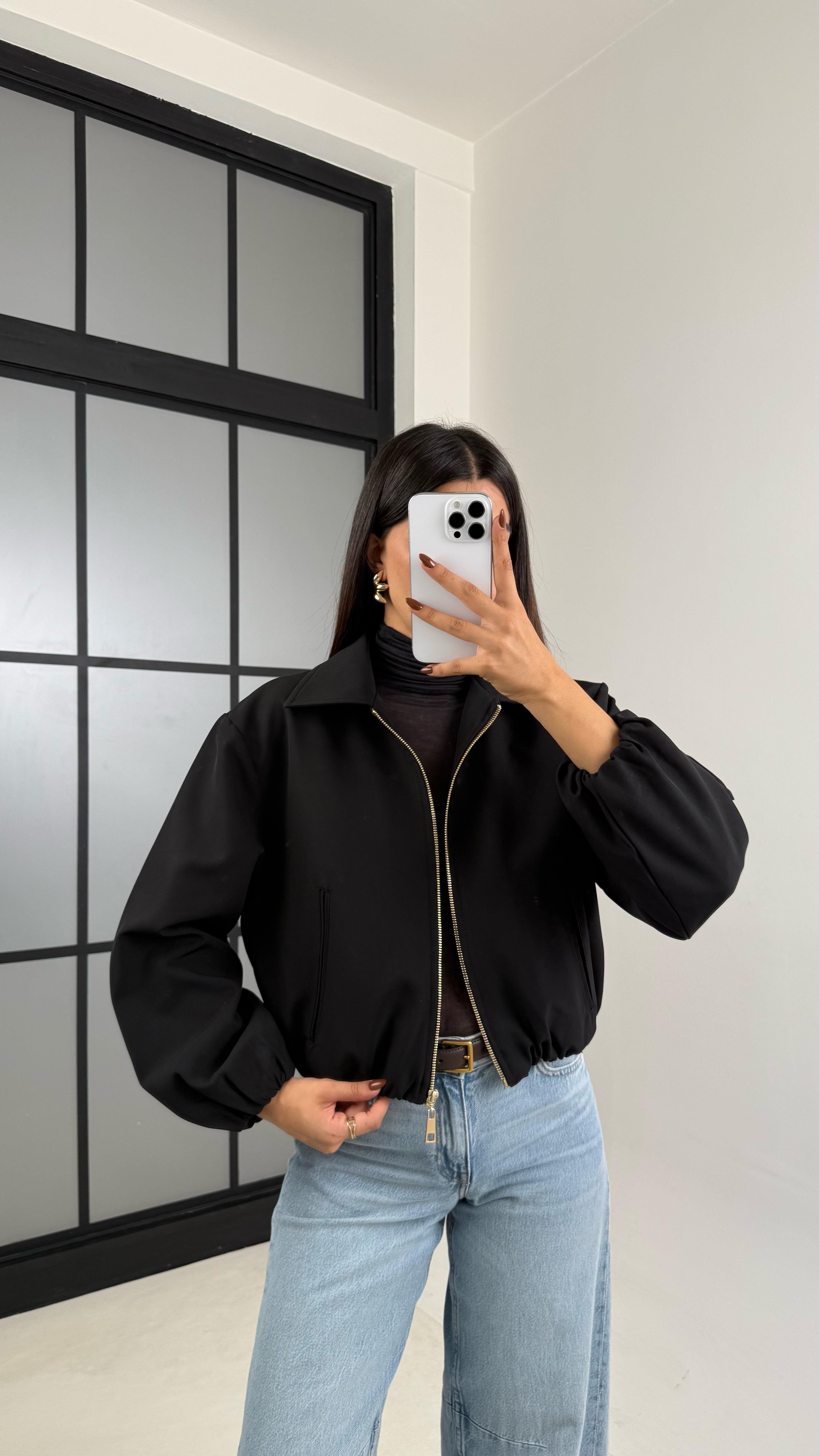 Siyah Astarlı Cepli Duble Kumaş Bomber Ceket GAUS-00155GAUS السترات  GAUS-00155