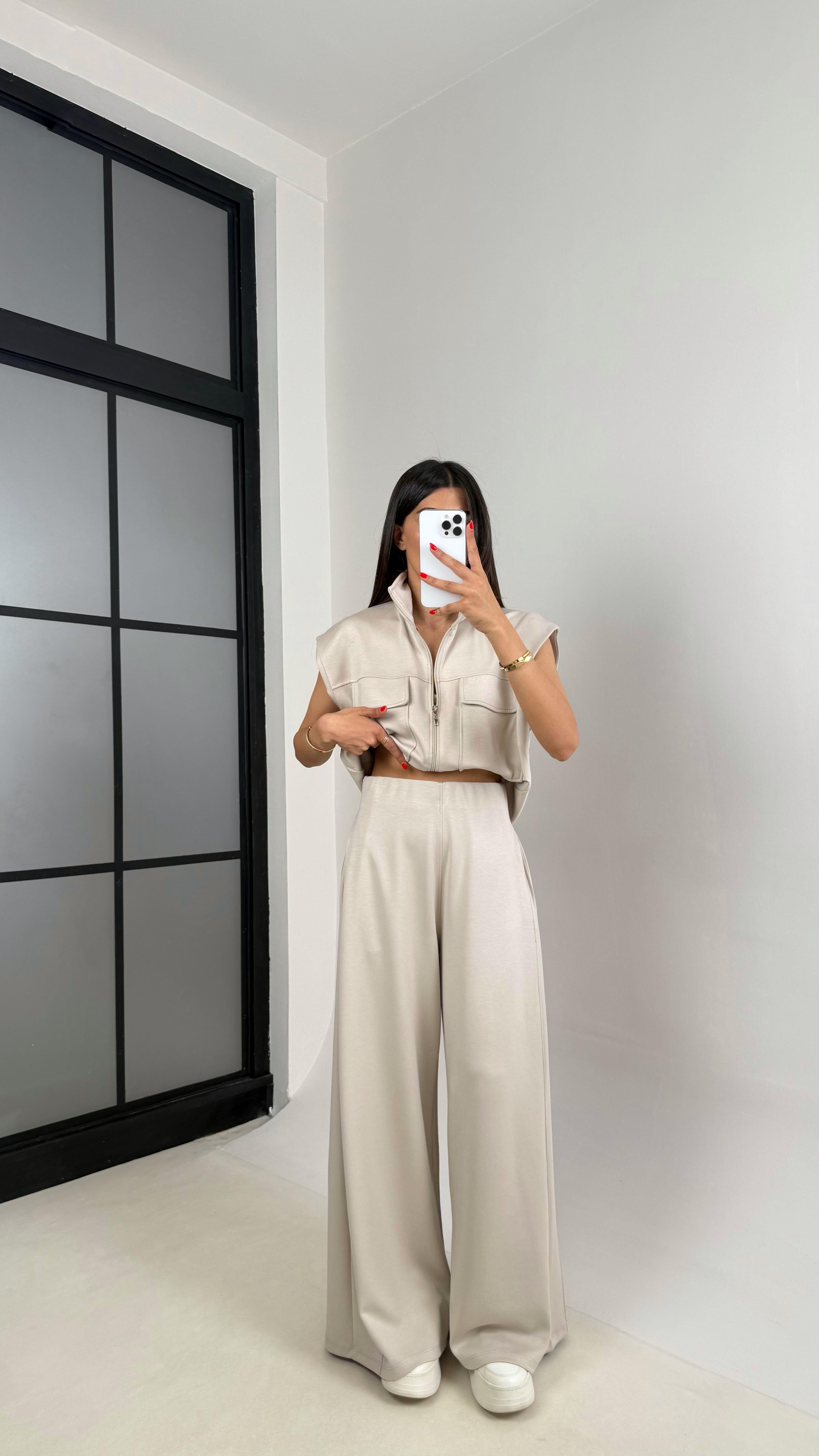 Vizon Cepli Yelek Beli Lastikli Pantolon Modal Eşofman Takım Gaus00523GausTAKIMGU1002226