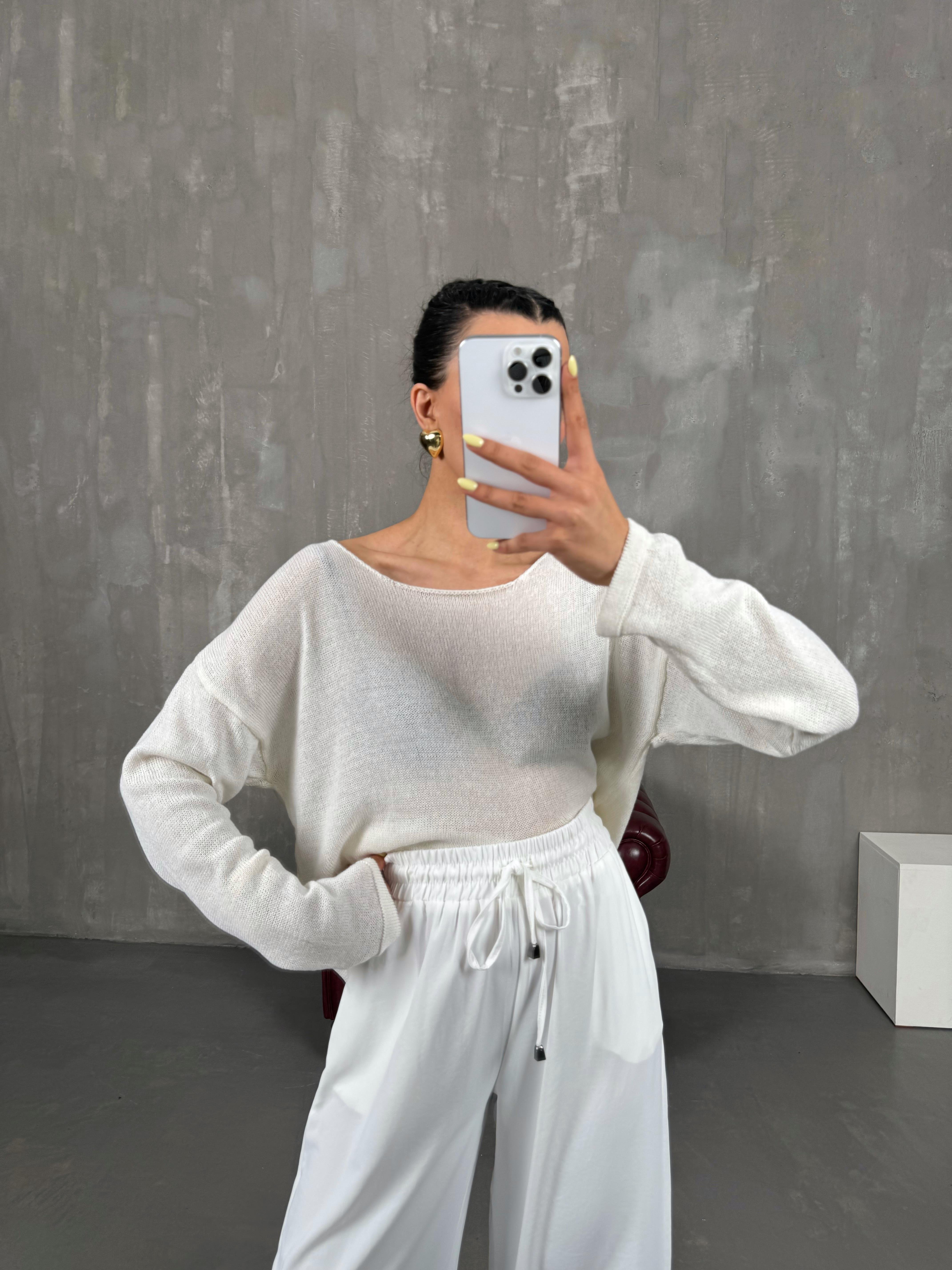 Krem İnce Triko Kazak Gaus00116GausTRİKOGU1001258