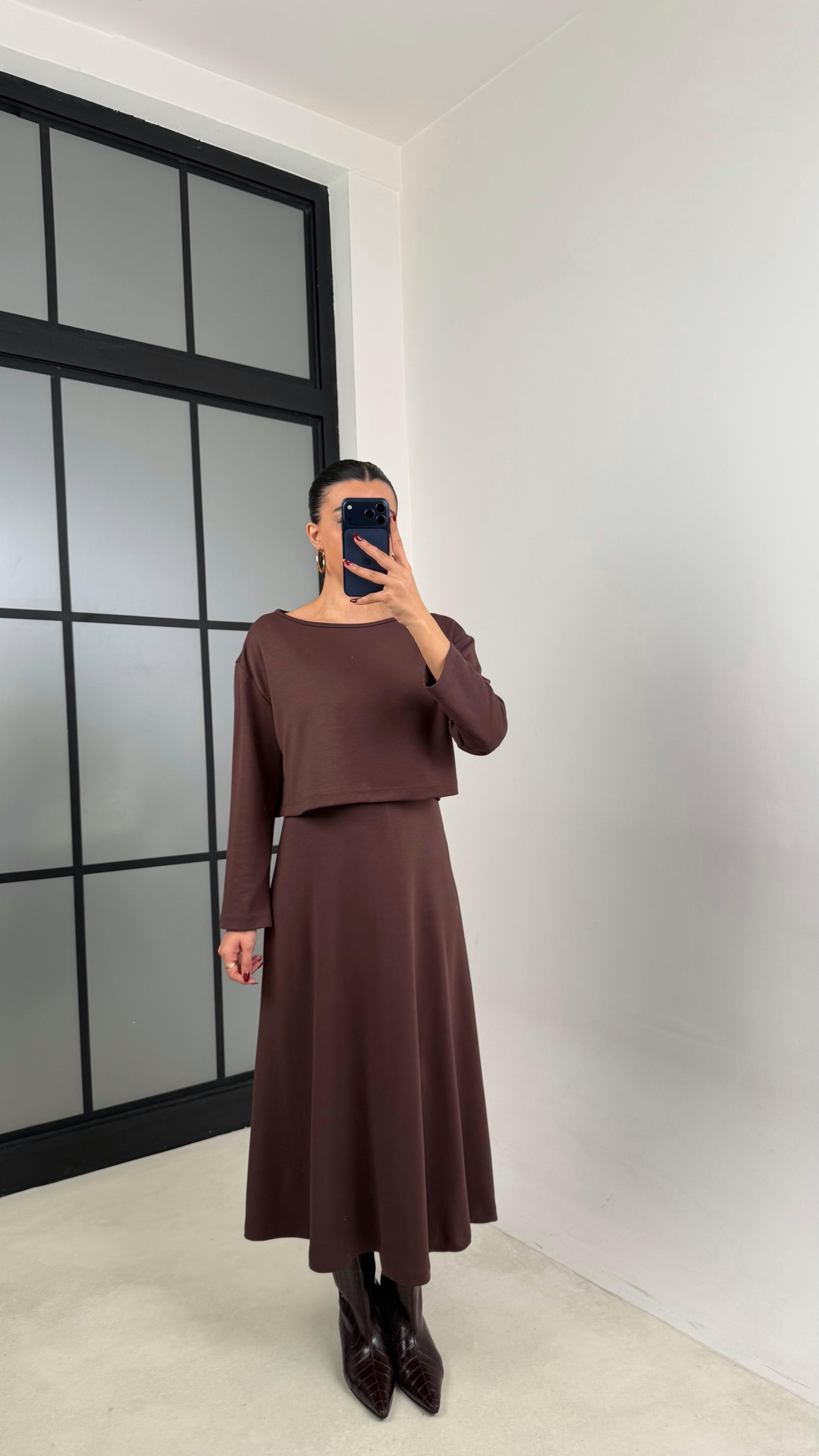 Acı Kahve Kazak Elbise İkili Basic Modal Takım GAUS-00722GAUSTAKIMGAUS-00722