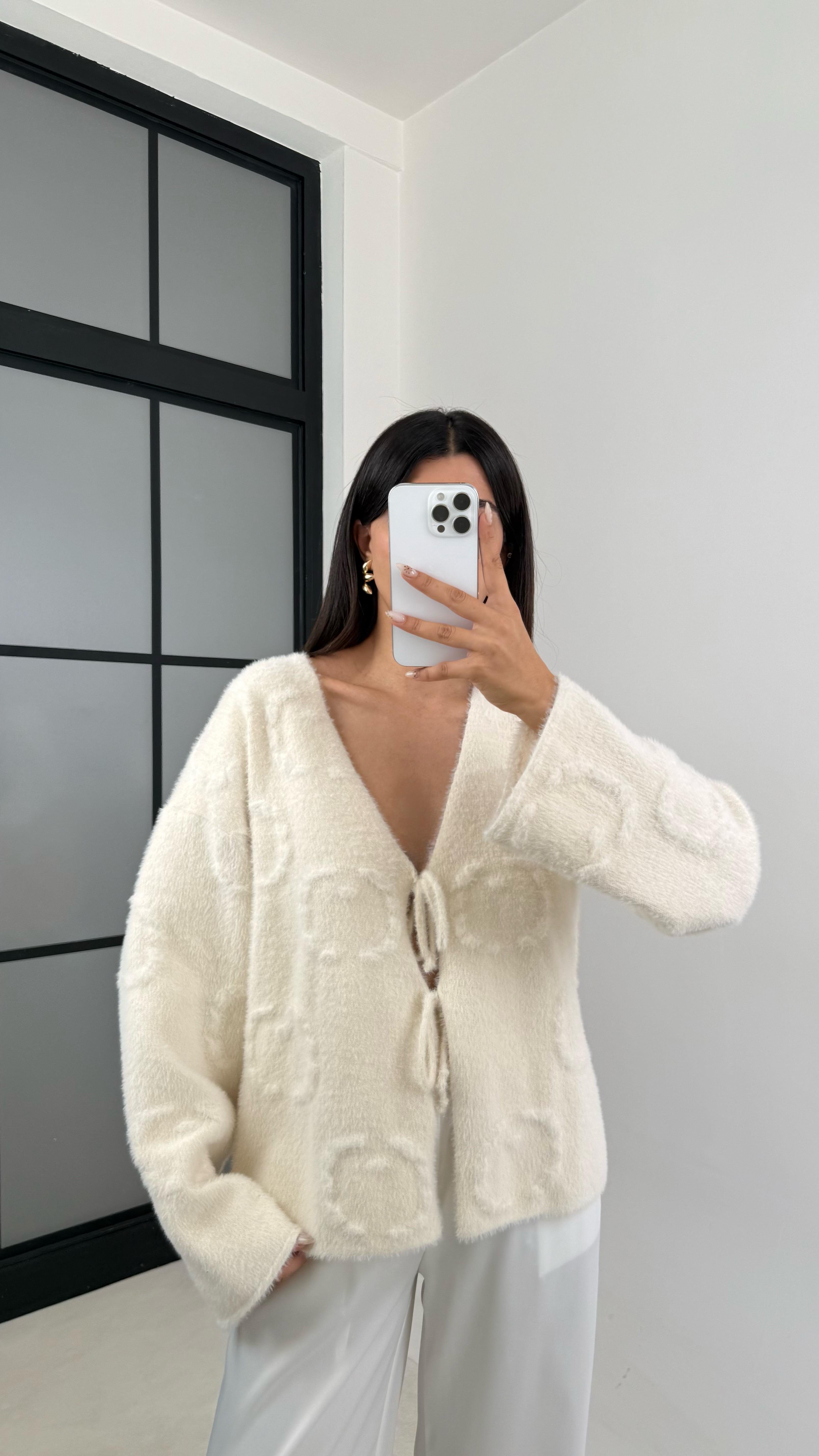 Ekru Önü Bağlamalı Premium Sakallı Hırka GAUS-0092GAUS الكارديغان  GAUS-0092