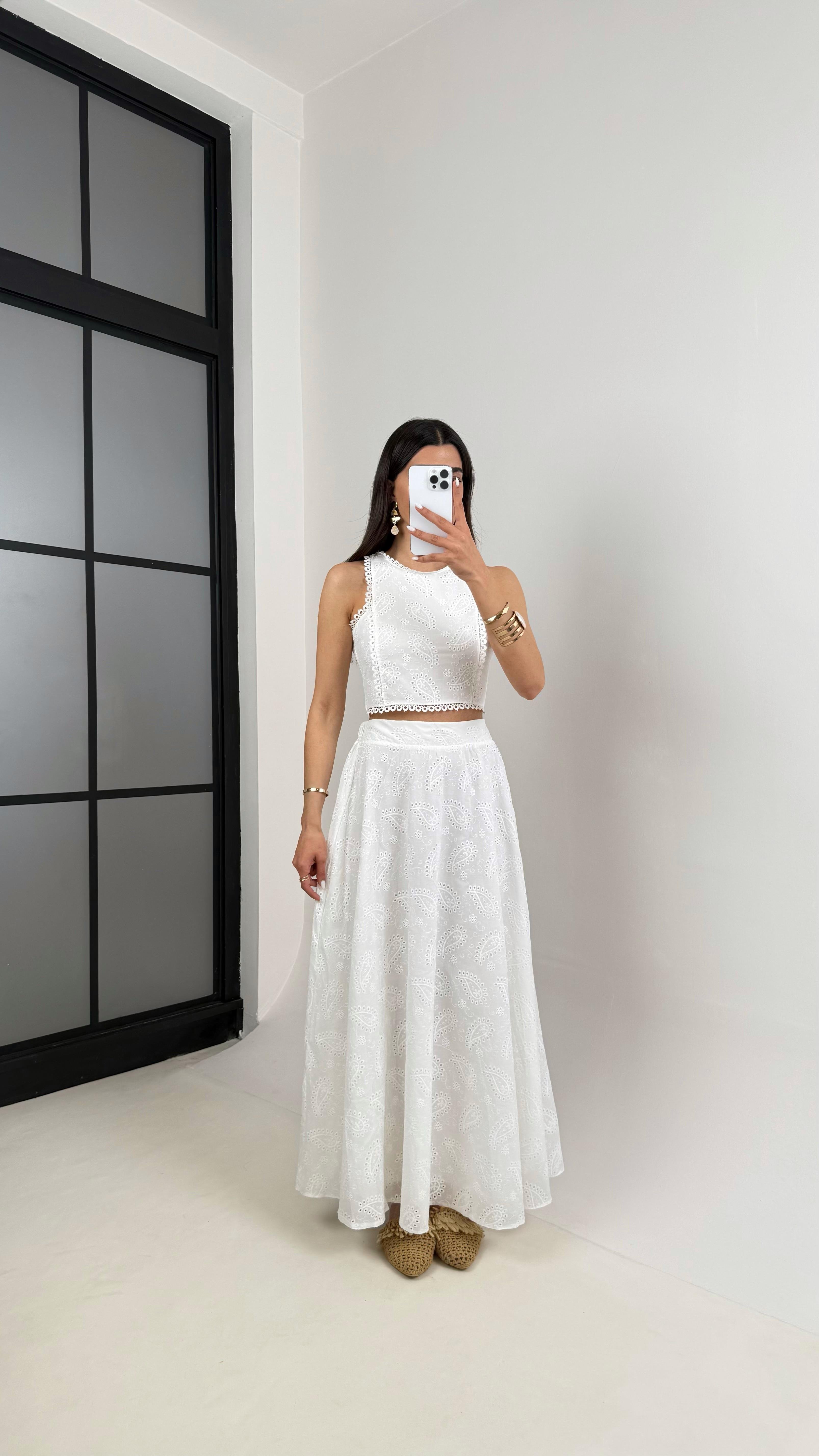 Beyaz Sıfır Kol Üst Astarlı Etek Fistolu Takım Gaus00437GausTAKIMGU1002014