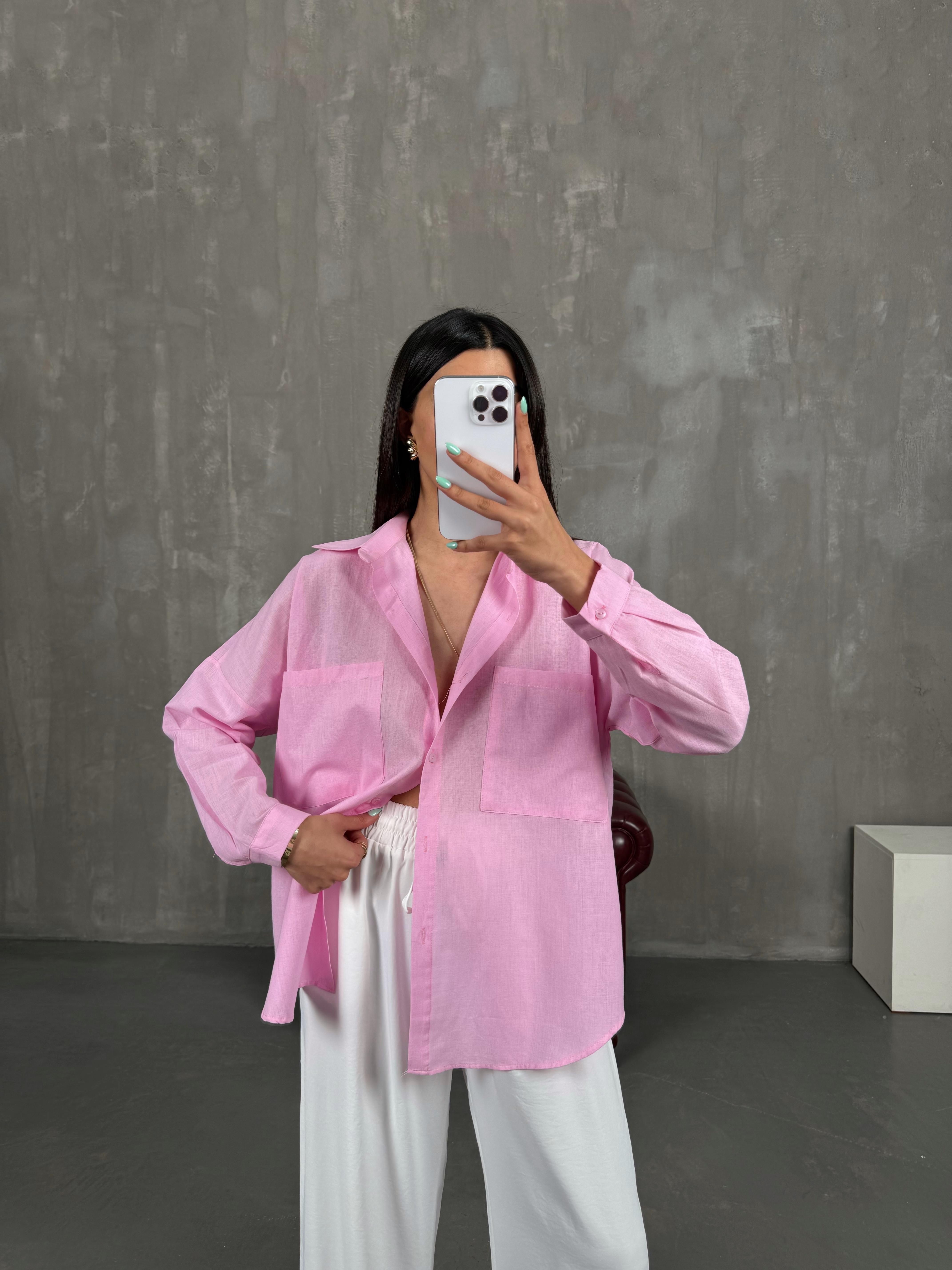 Pembe Cepli Keten Gömlek Gaus00253GausGÖMLEKGU1001588