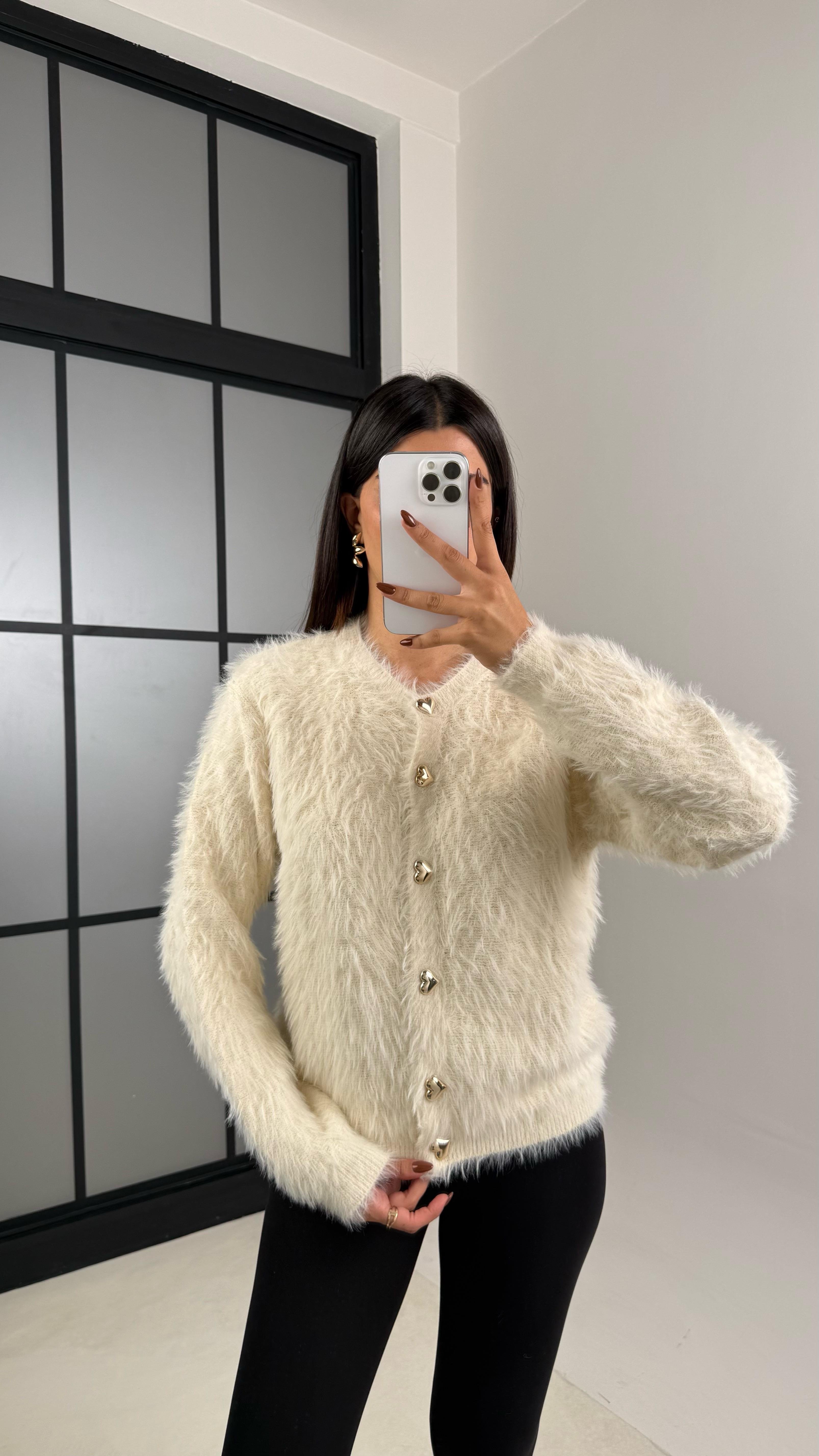 Ekru Kalp Düğme Detaylı Yumuşak Dokulu Hırka GAUS-00144GAUS الكارديغان  GAUS-00144