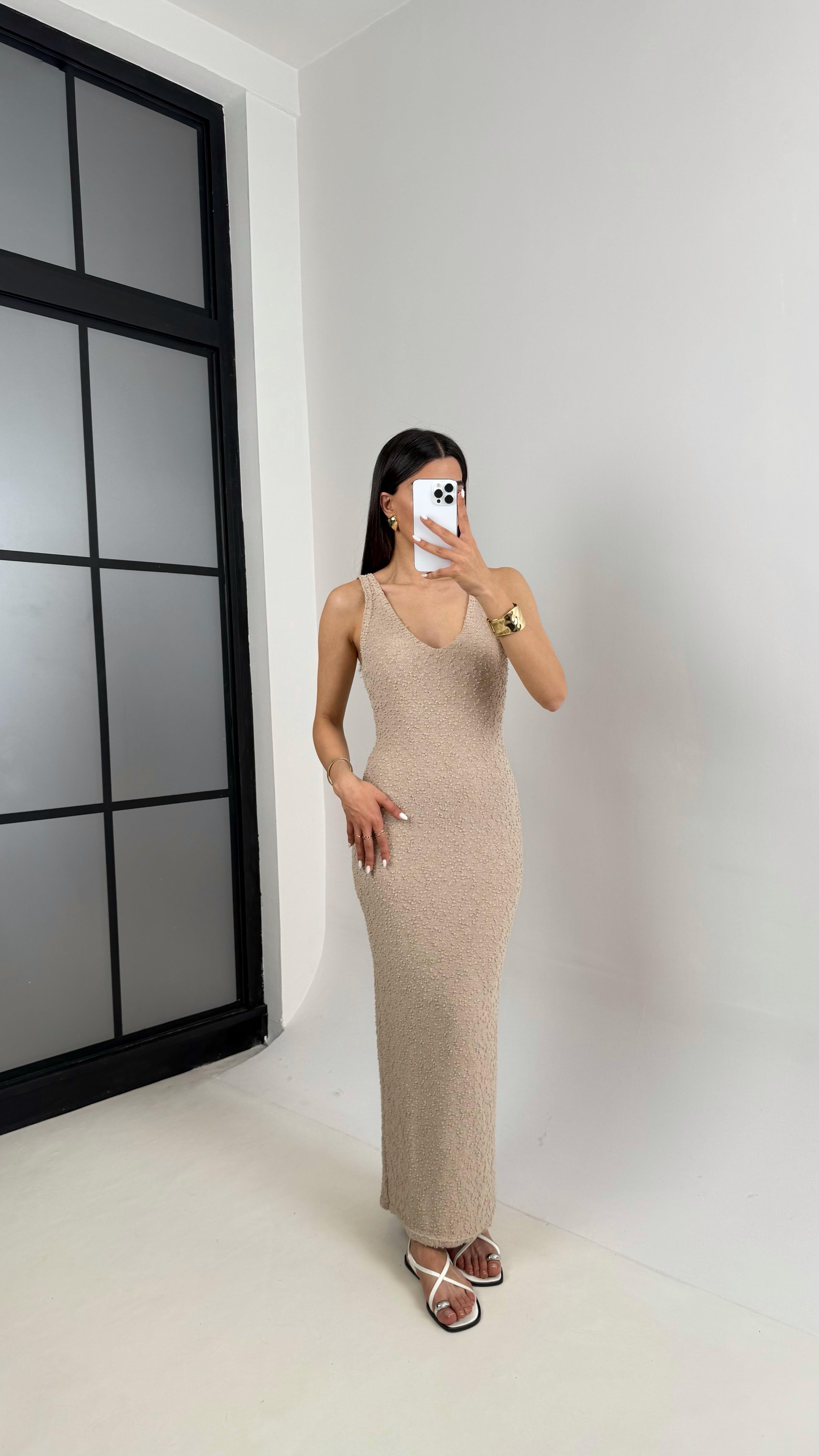 Vizon V Yaka Askılı Triko Elbise Gaus00412GausELBİSEGU1001966