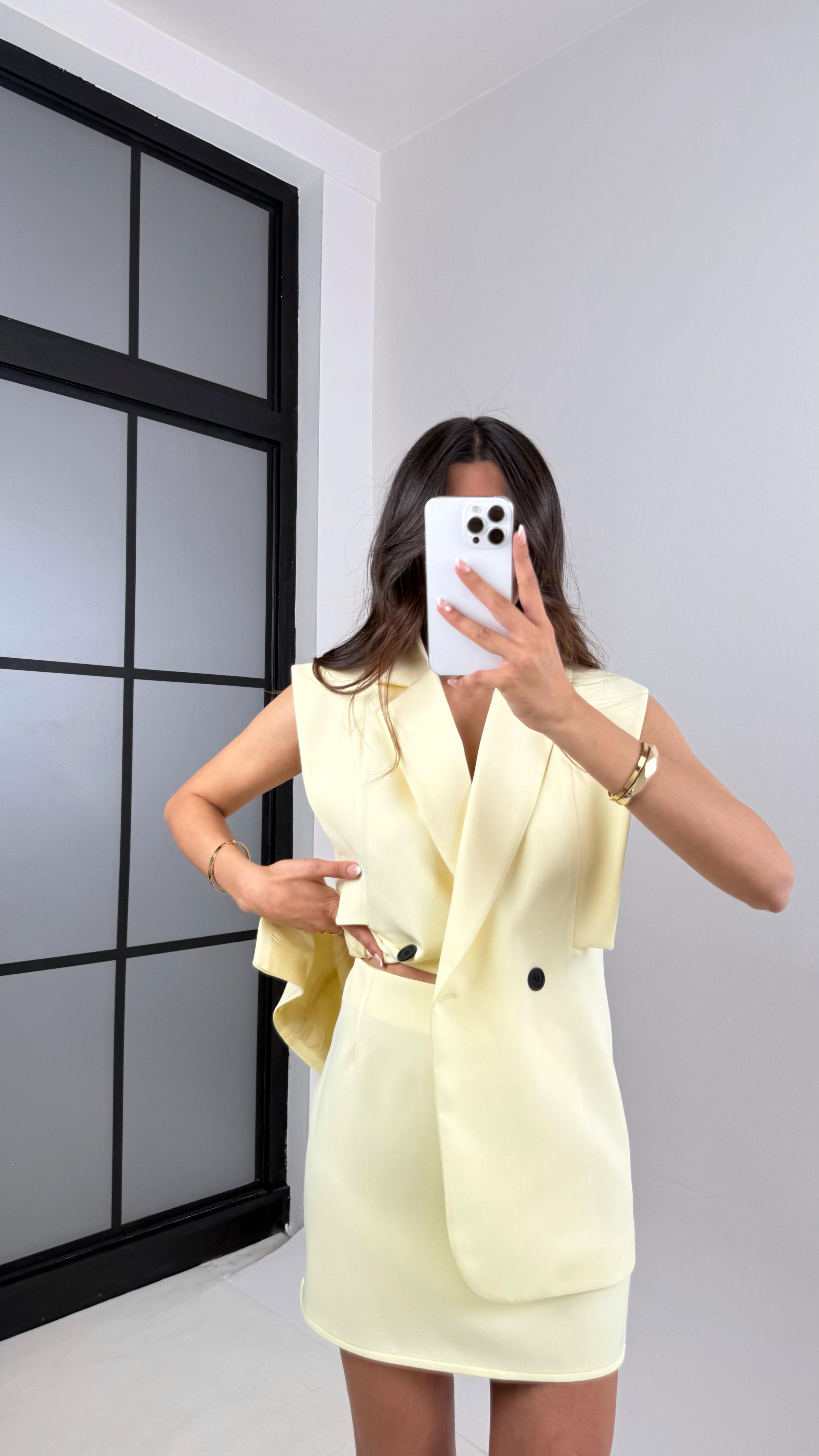 Sarı Astarlı Yelek Etek Premium İkili Takım Gaus00526GausTAKIMGU1002235