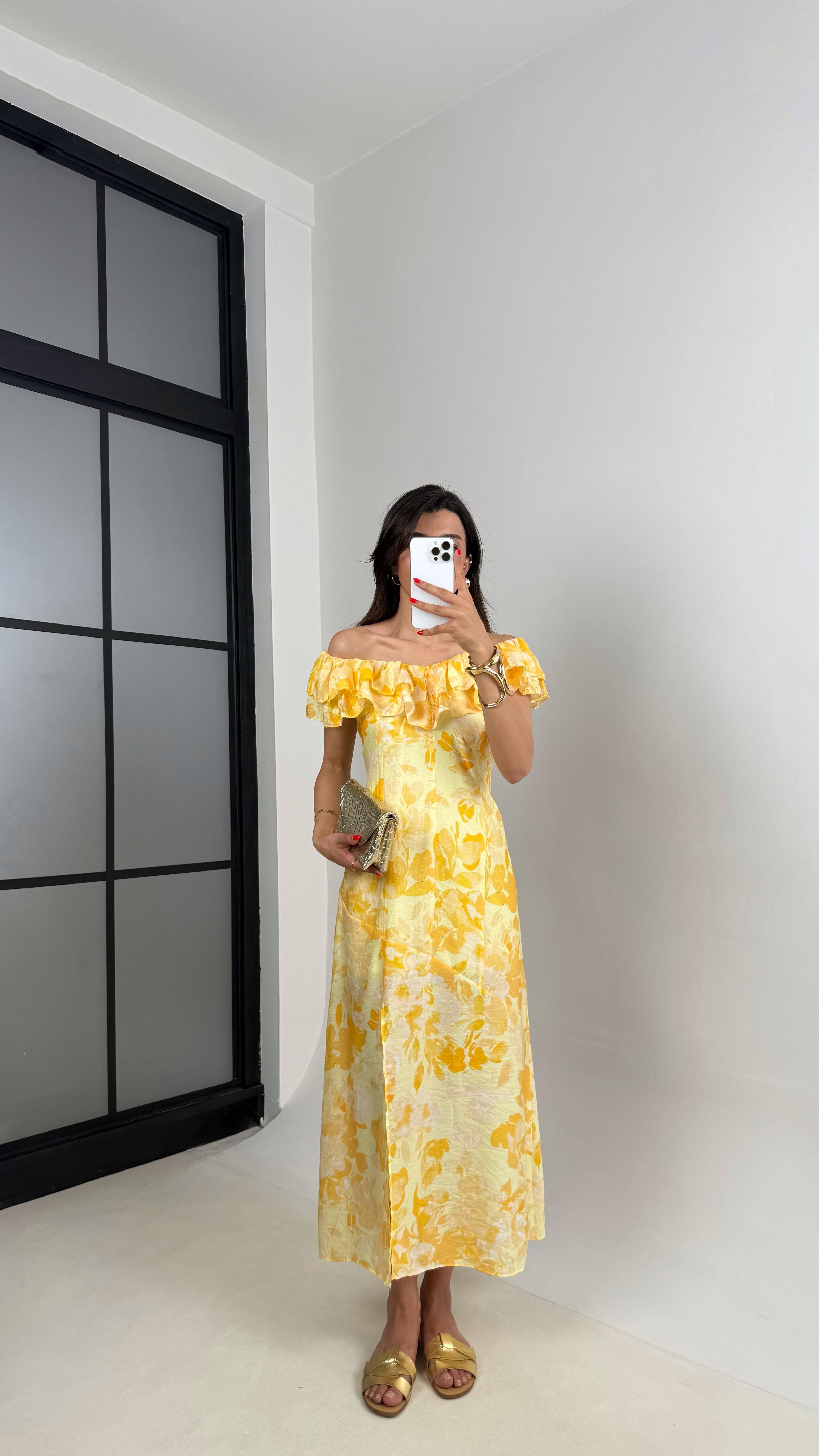 Pembe Çiçek Desenli Astarlı Dekolteli Elbise Gaus00517GausELBİSEGU1002212