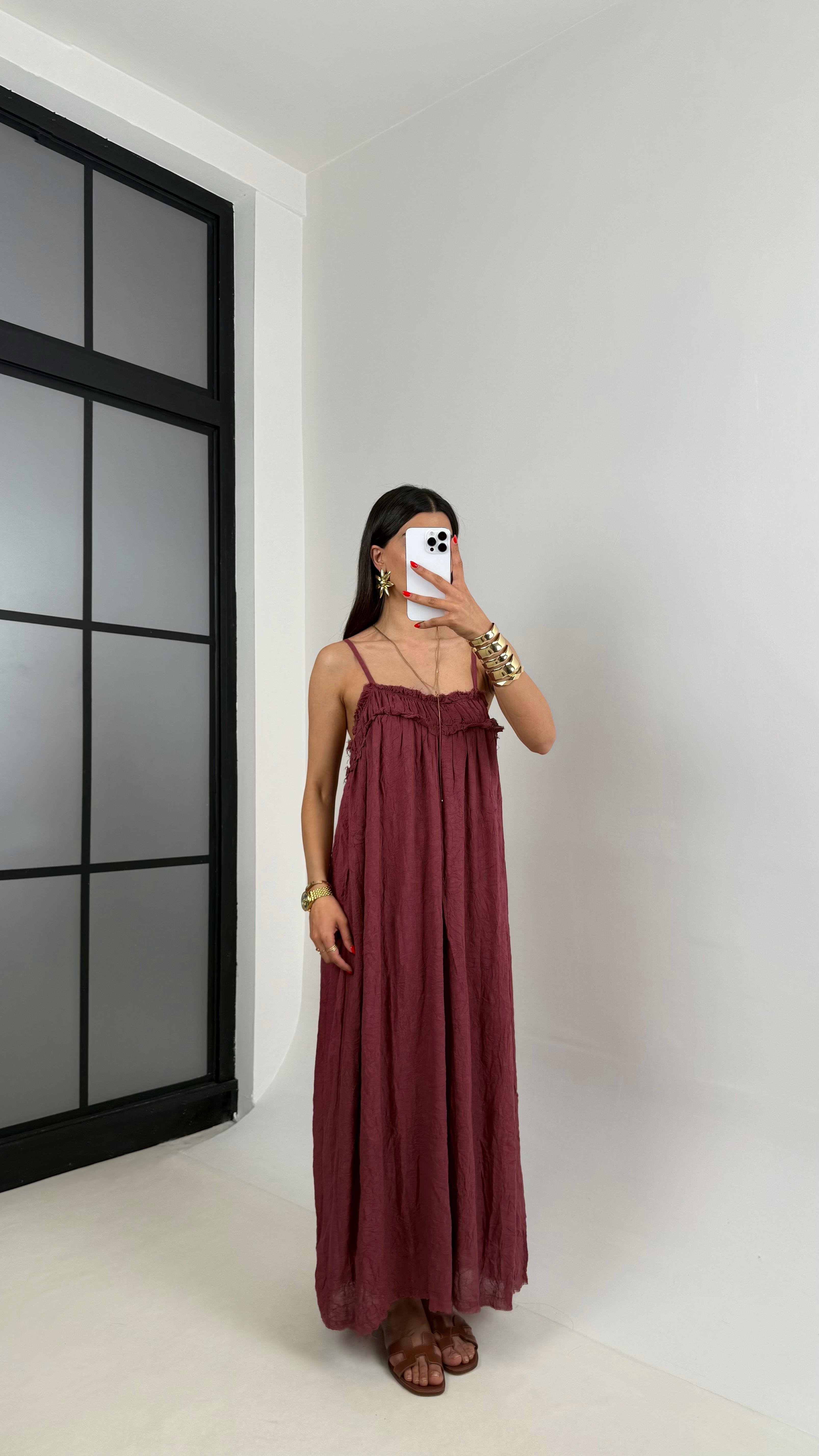 Bordo  Ayarlanabilir Askılı Astarlı Gipeli Tasarım Keten Takım Gaus00484GausELBİSEGU1002136