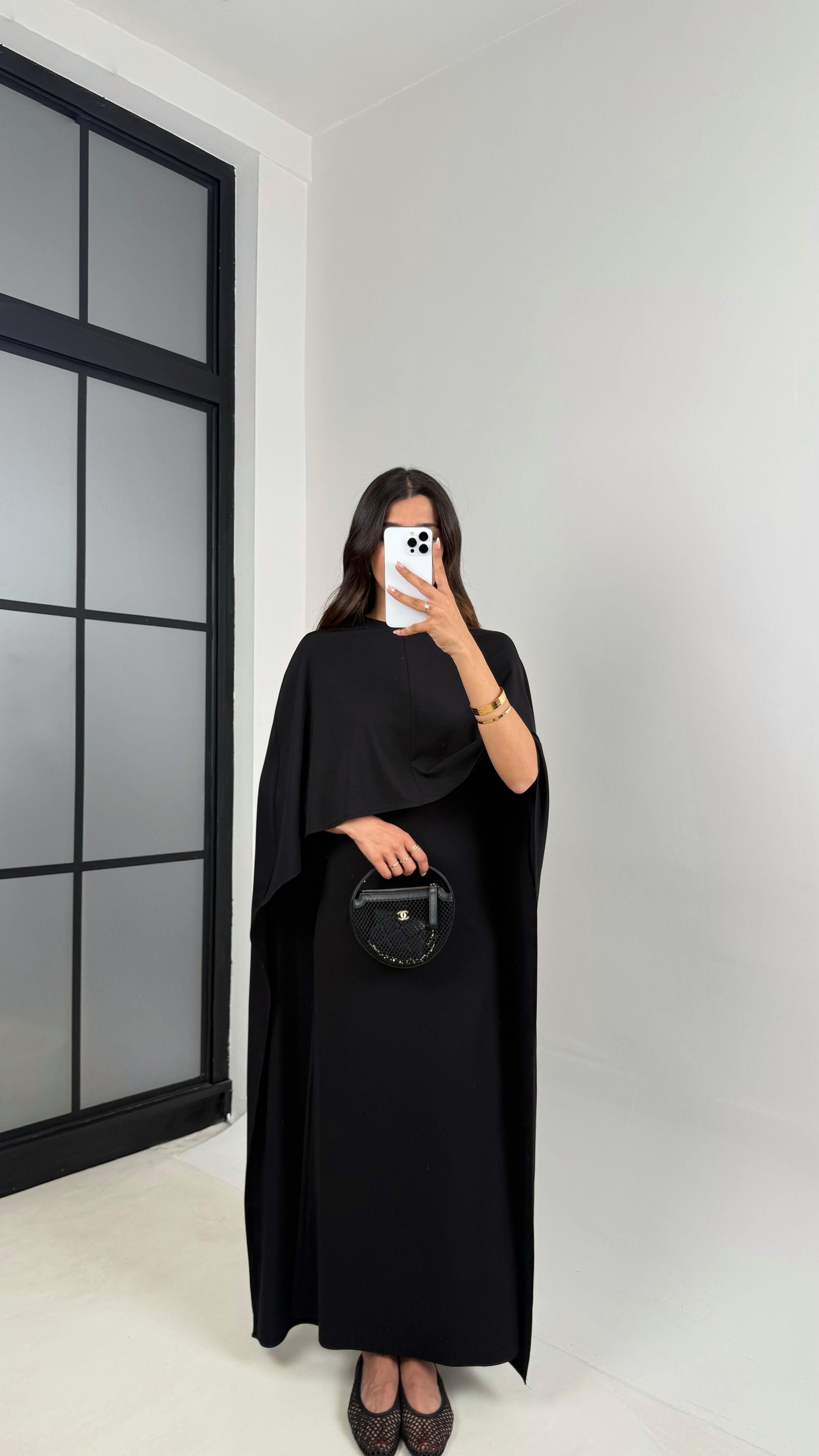 Siyah Pelerinli Elbise Modal Premium Takım Gaus00625GausTAKIMGU1002458