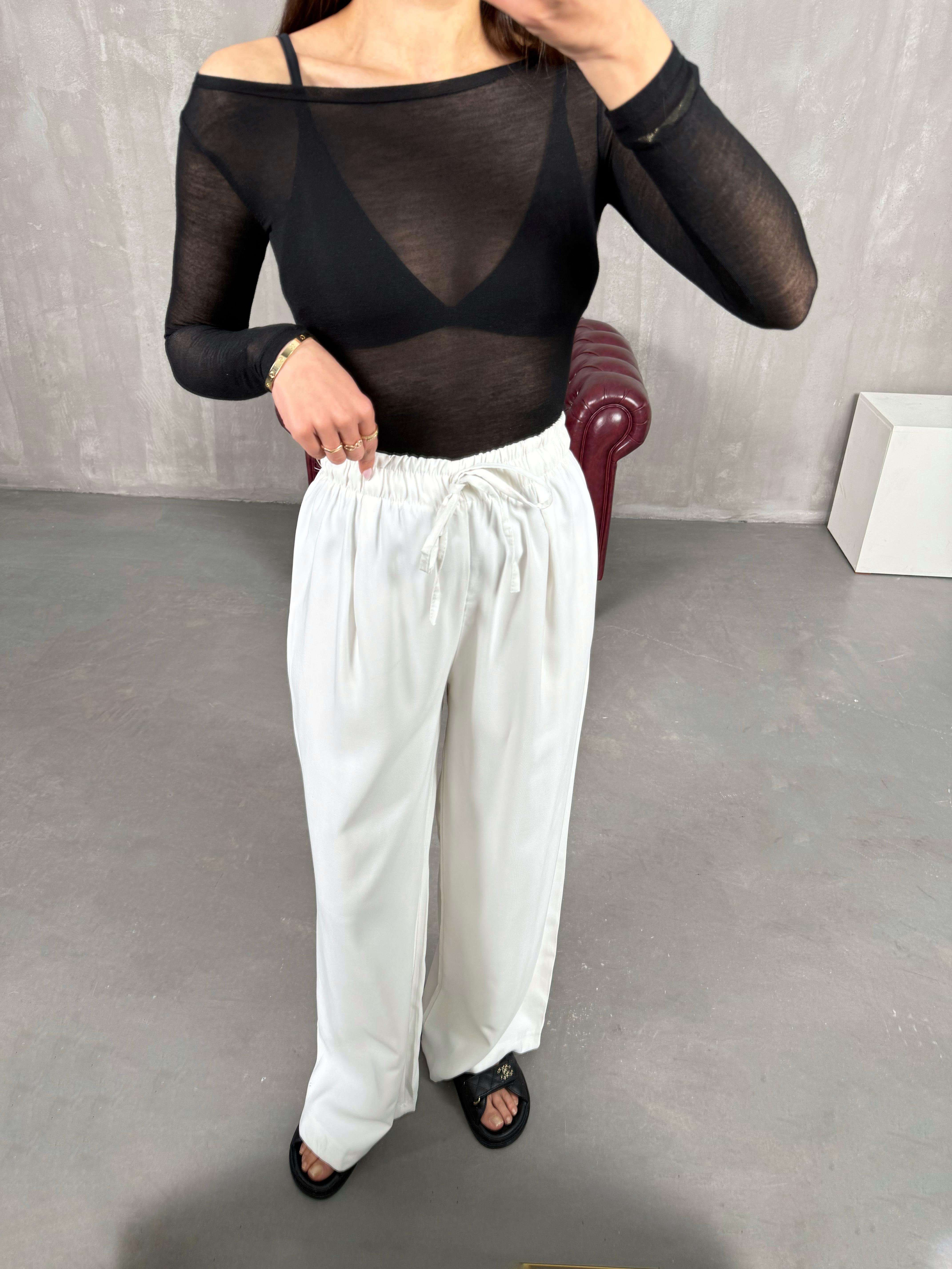 Beyaz Yüksek Bel İthal Kumaş Pantolon Gaus00271GausPANTOLONGU1001625