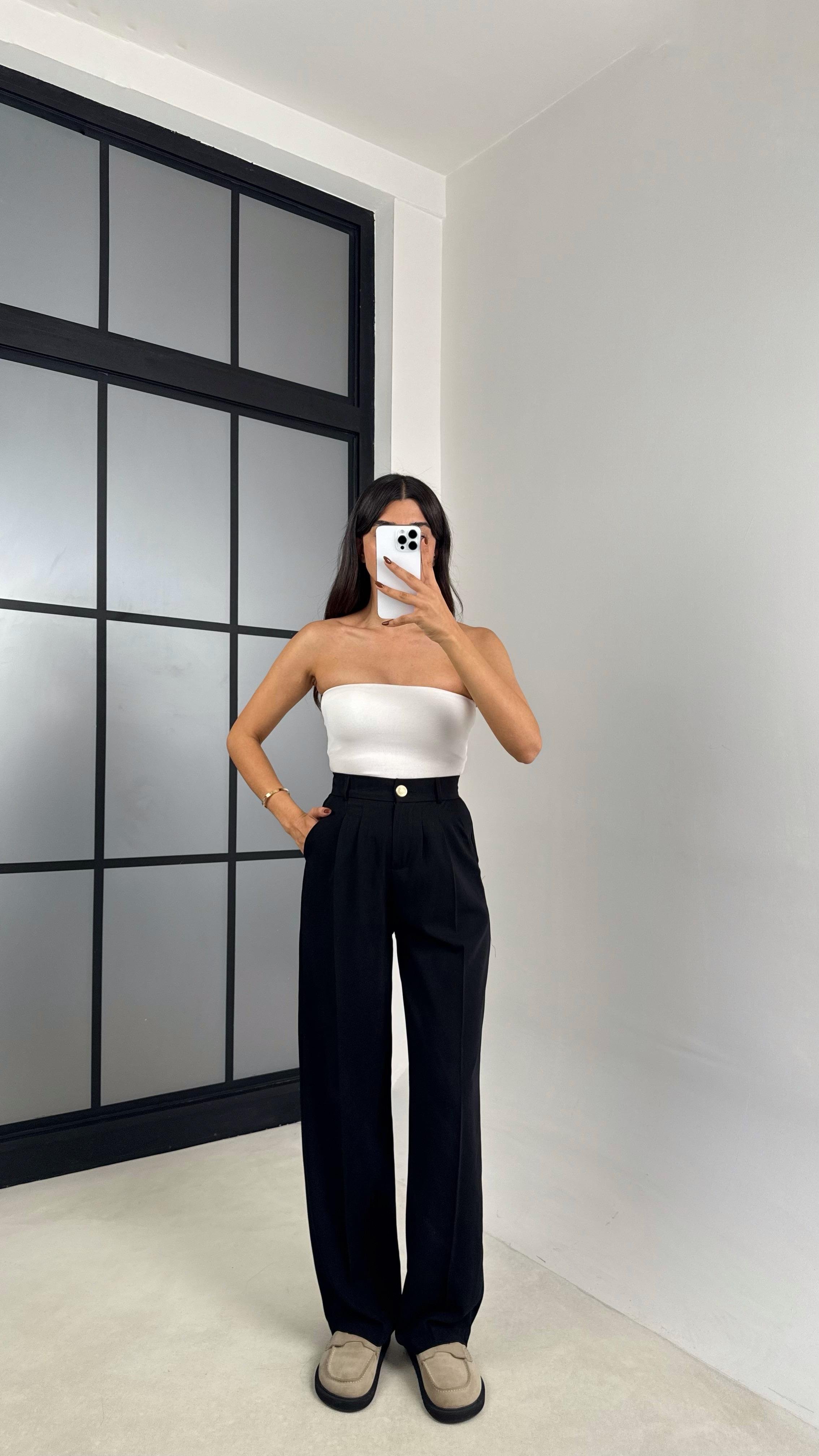 Siyah Gold Düğmeli Beli Lastikli Premium Pantolon GAUS-00141GAUSPANTOLONGAUS-00141