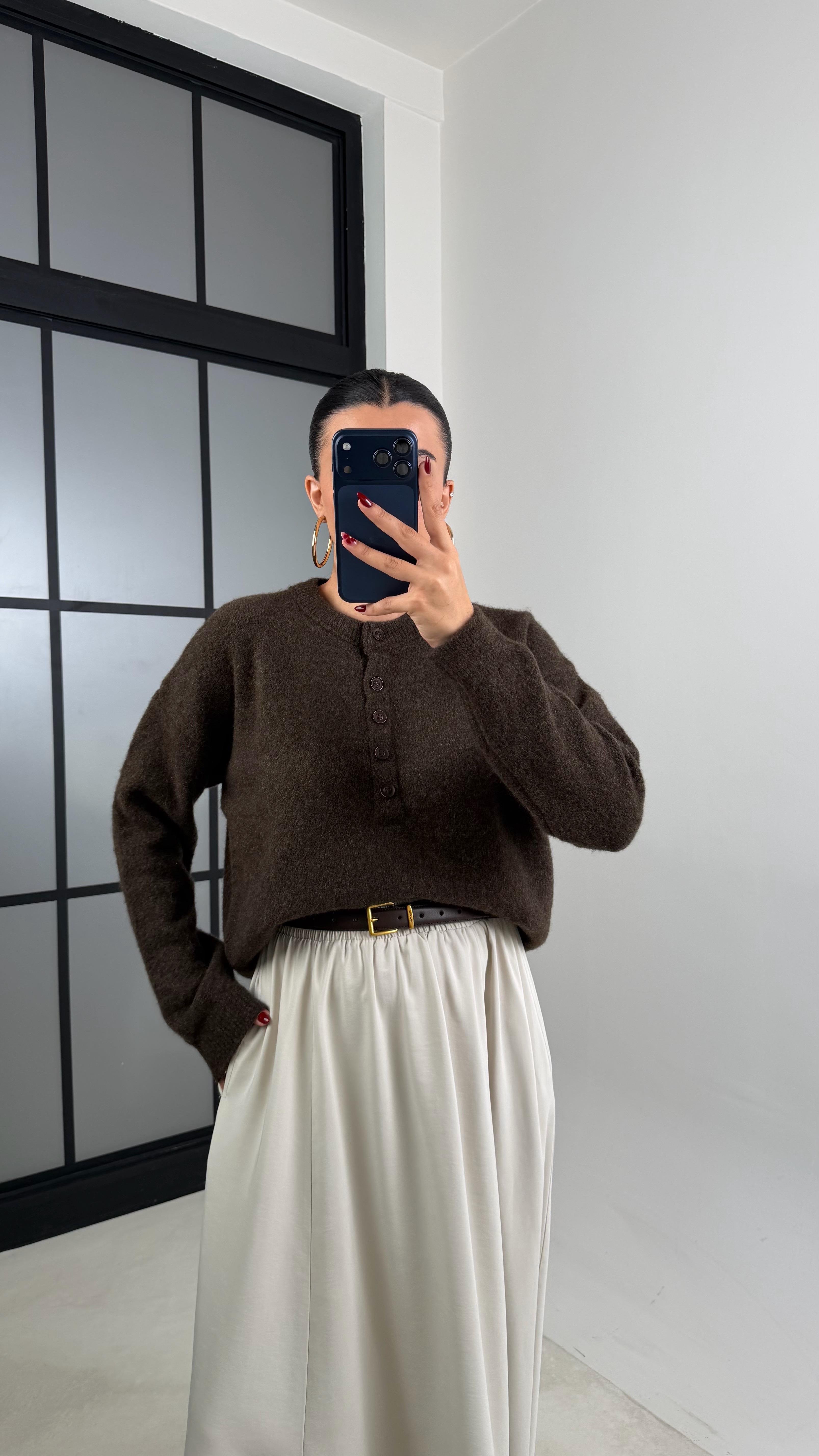 Acı Kahve Düğmeli Triko Kazak GAUS-00653GAUS الكنزات GAUS-00653