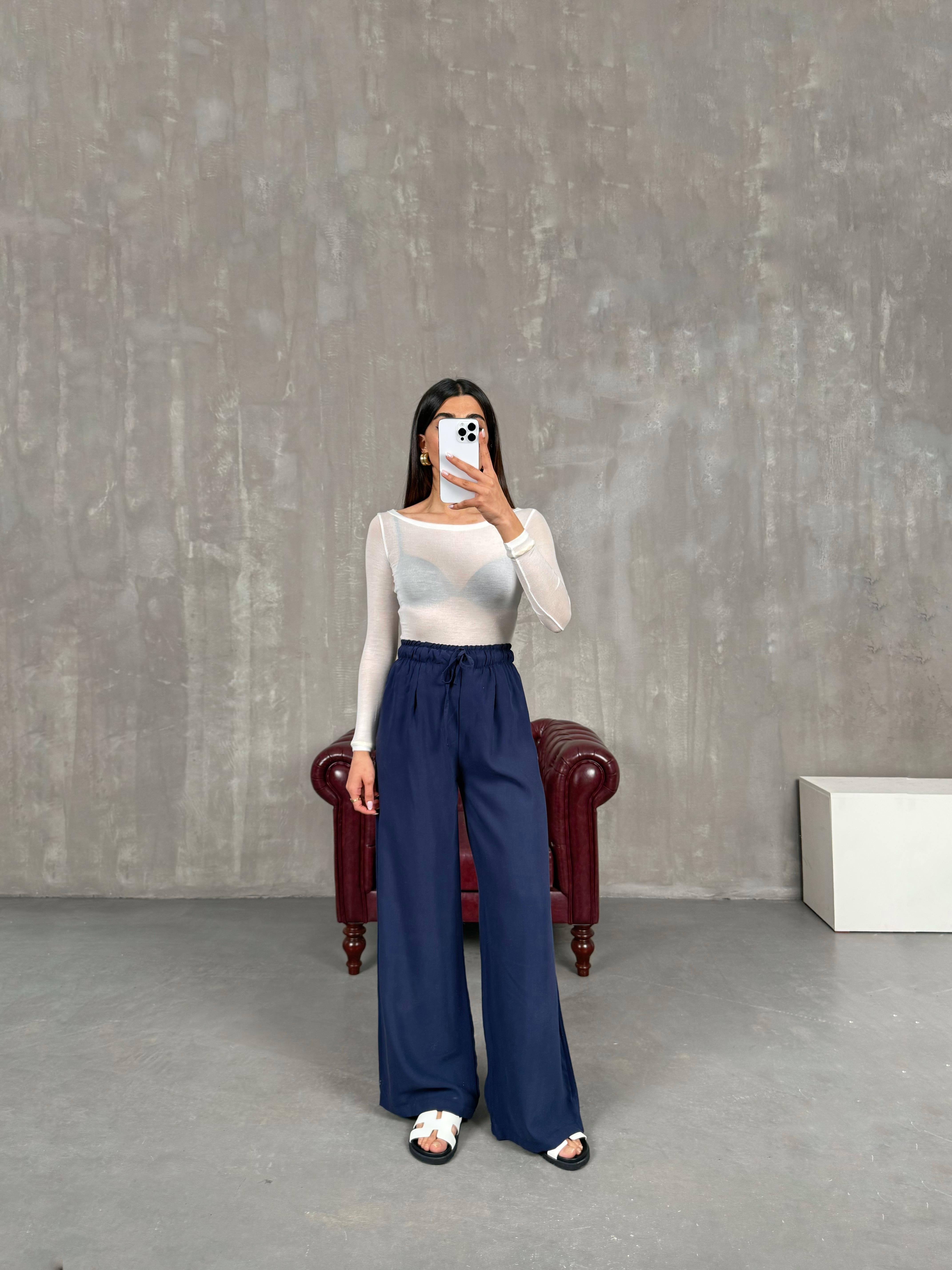 Lacivert Yüksek Bel İthal Kumaş Pantolon Gaus00271GausPANTOLONGU1001626