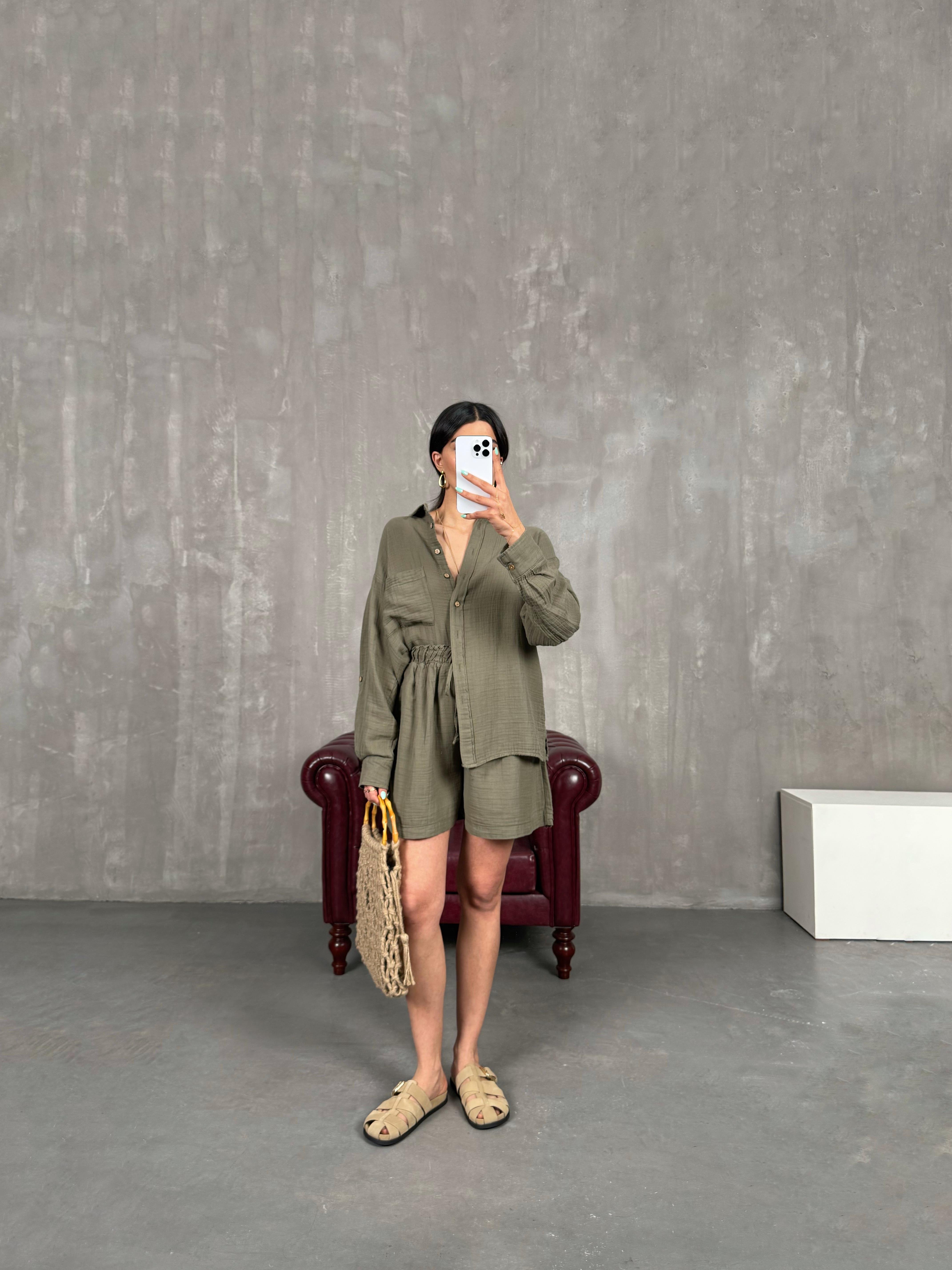 Haki Müslin Şortlu İkili Takım Gaus00226GausTAKIMGU1001523