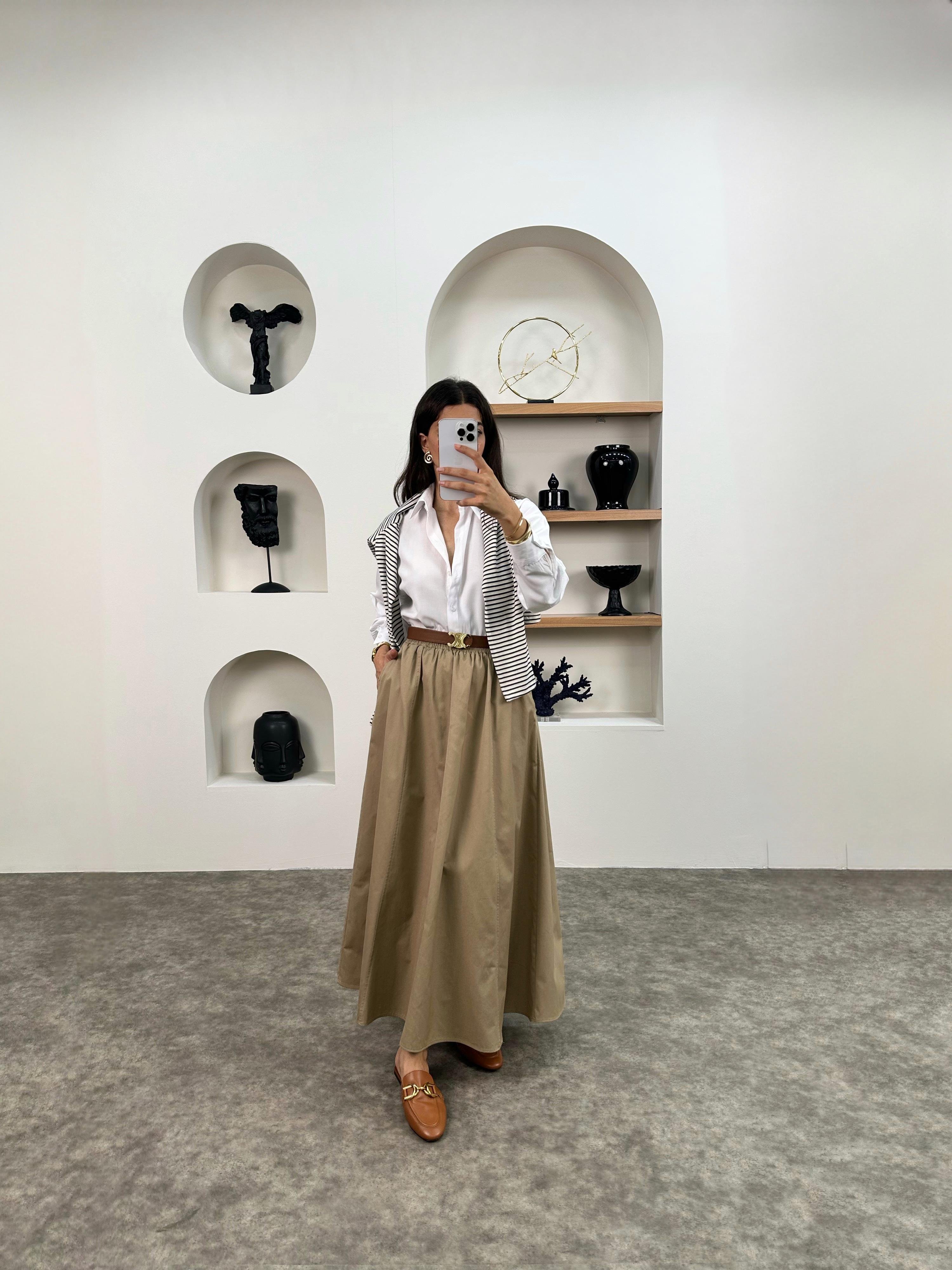 Gosa Sütlü Kahve Beli Lastikli Gabardin Kumaş EtekGausETEKGU008962