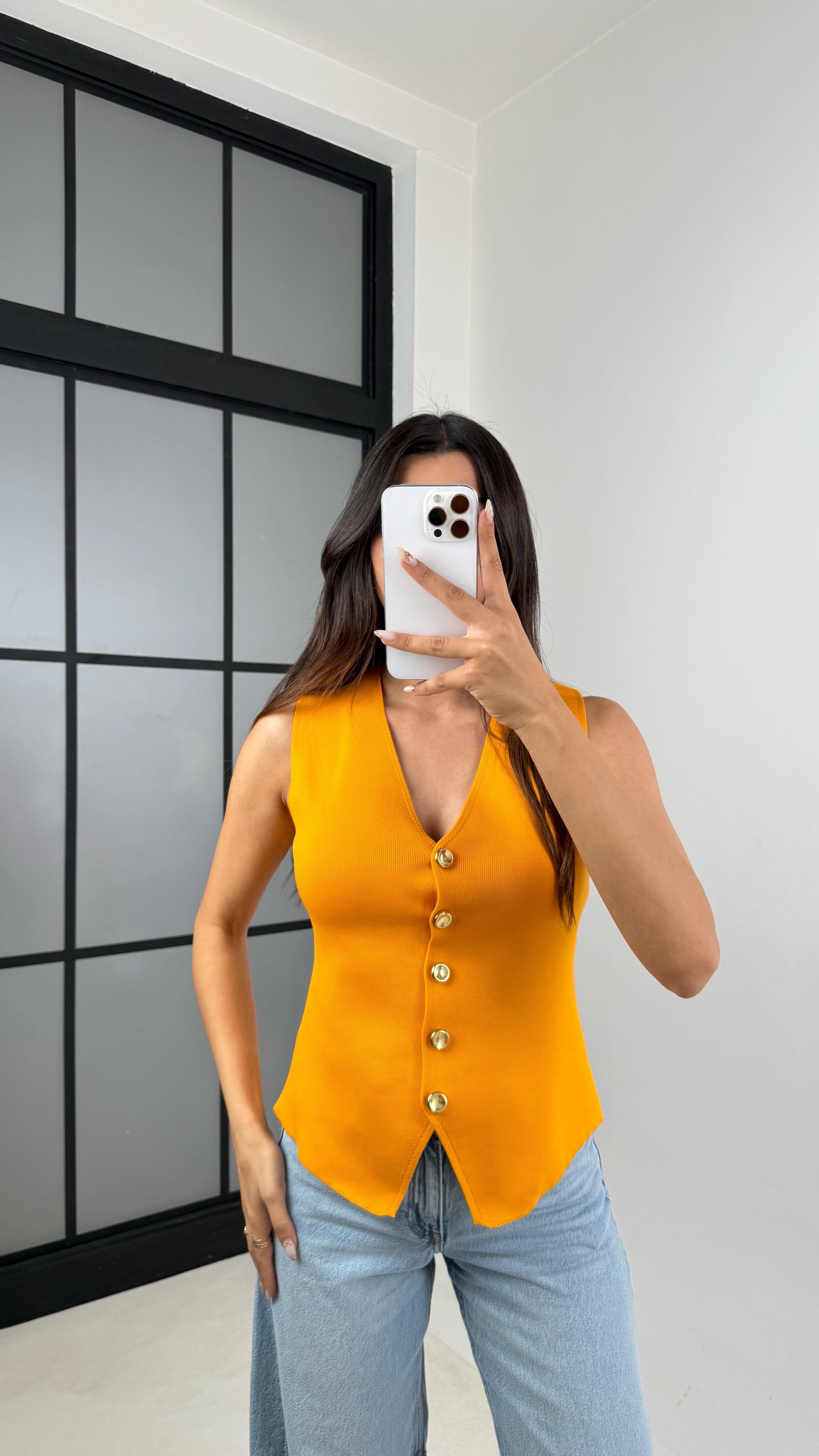 Turuncu Çok Düğmeli Triko Yelek GAUS-00102GAUSVestGAUS-00102