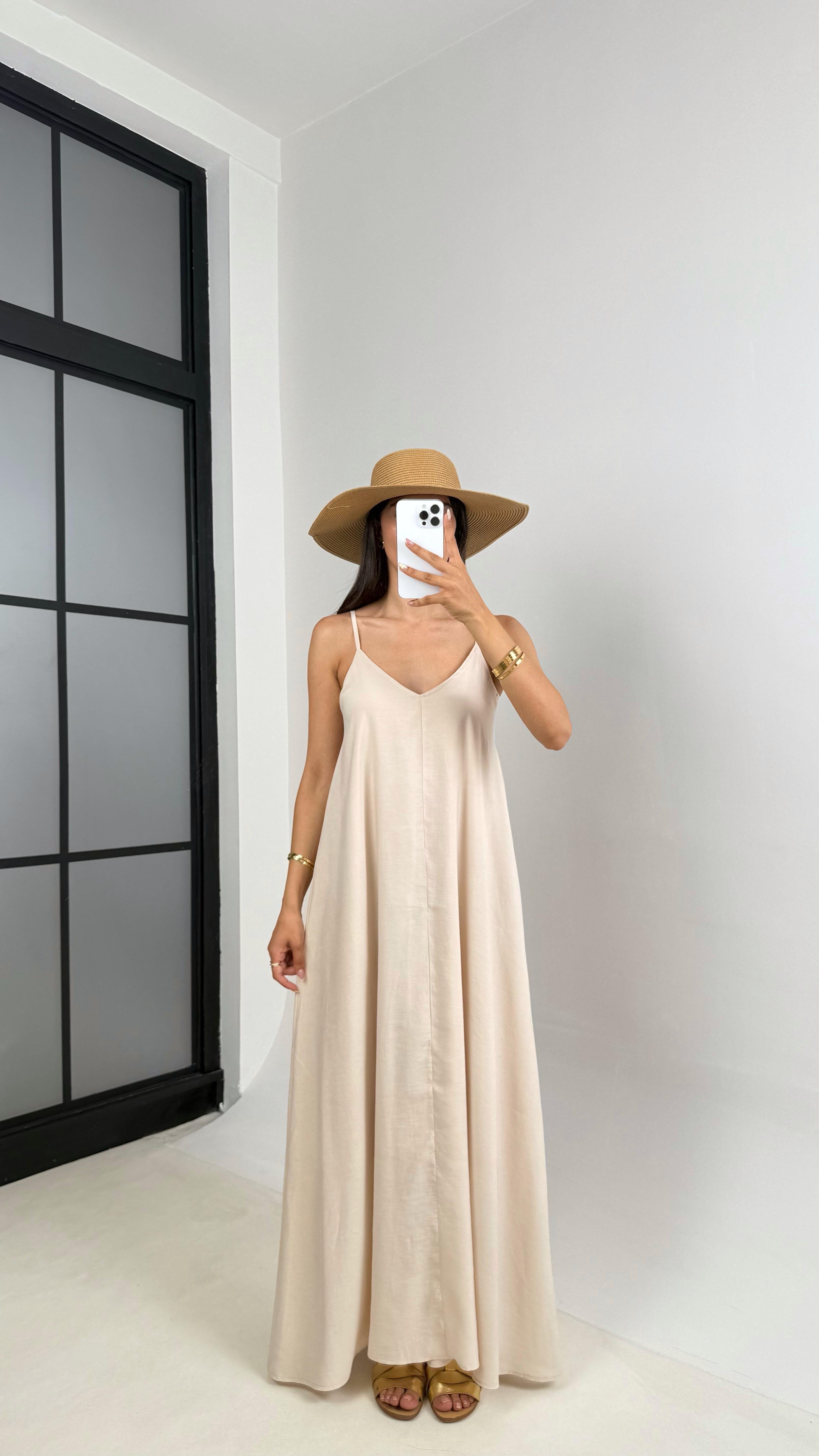 Taş Ayarlanabilir Askılı Astarlı Tencel Elbise Gaus00690GausELBİSEGU1002597