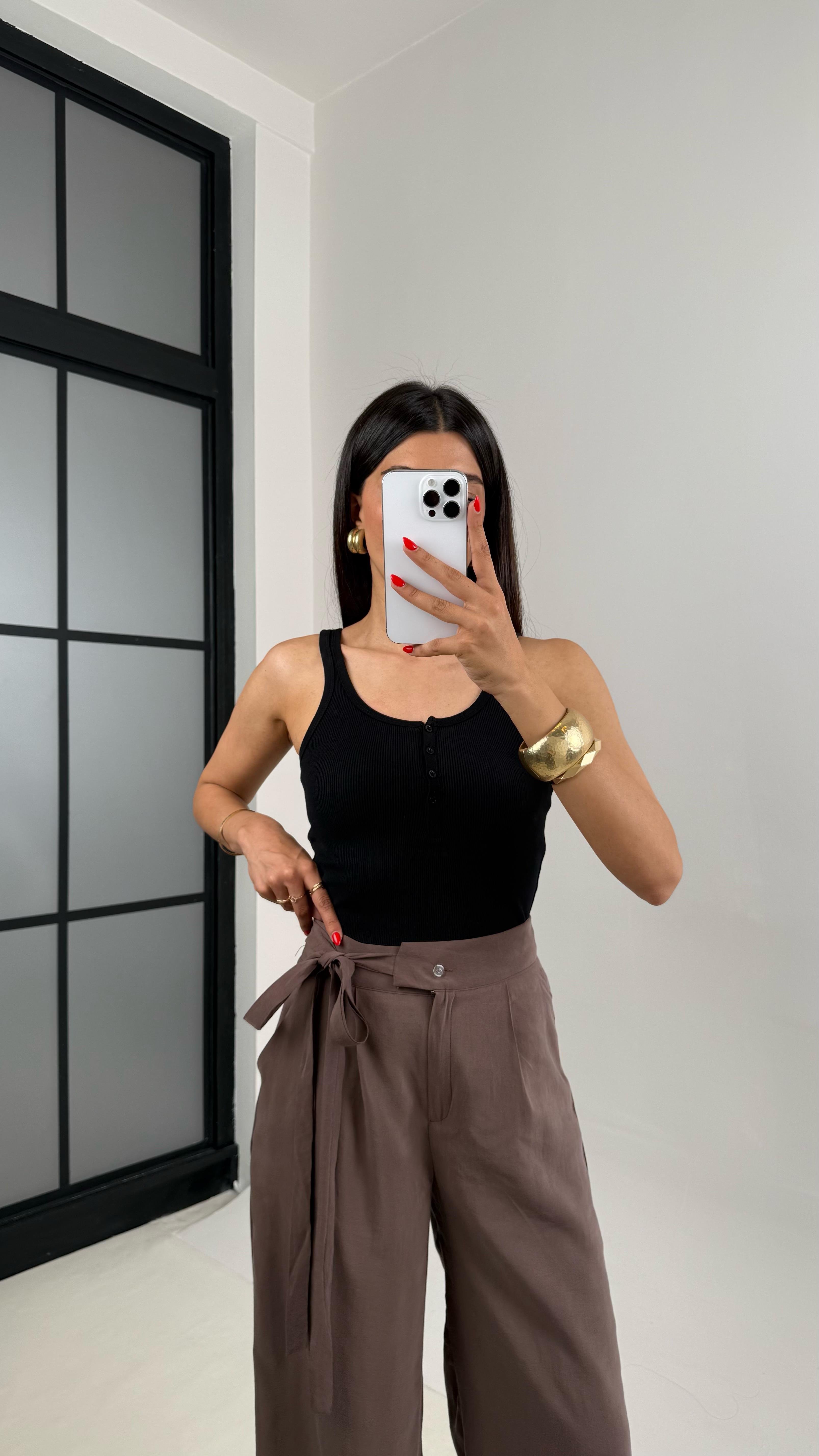 Kahve Yan Bağlamalı Tasarım Tencel Pantolon Gaus00500GausPANTOLONGU1002173