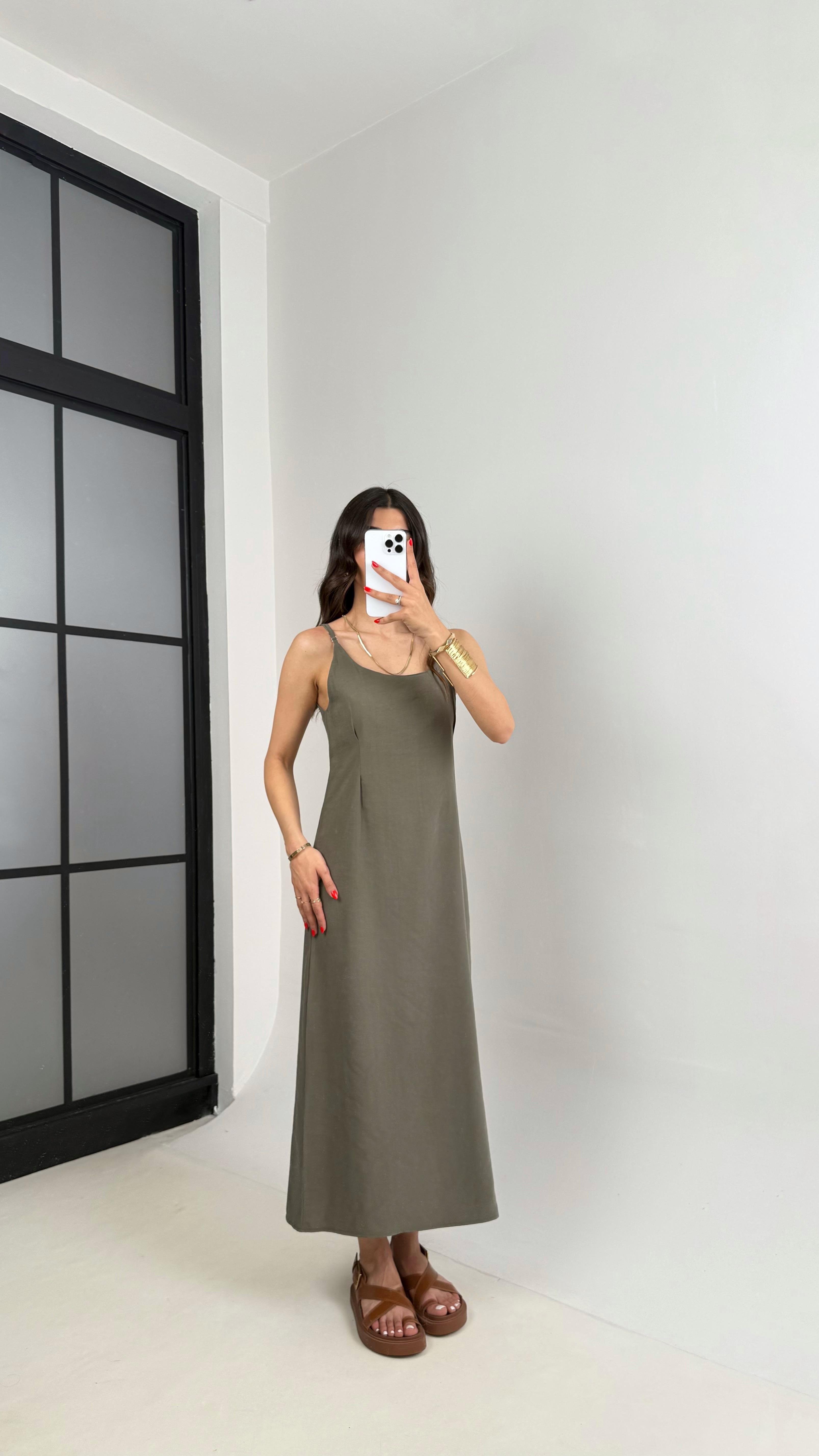 Haki Ayarlanabilir Askılı Elbise Gömlek İkili Tensel Takım Gaus00467GausTAKIMGU1002094