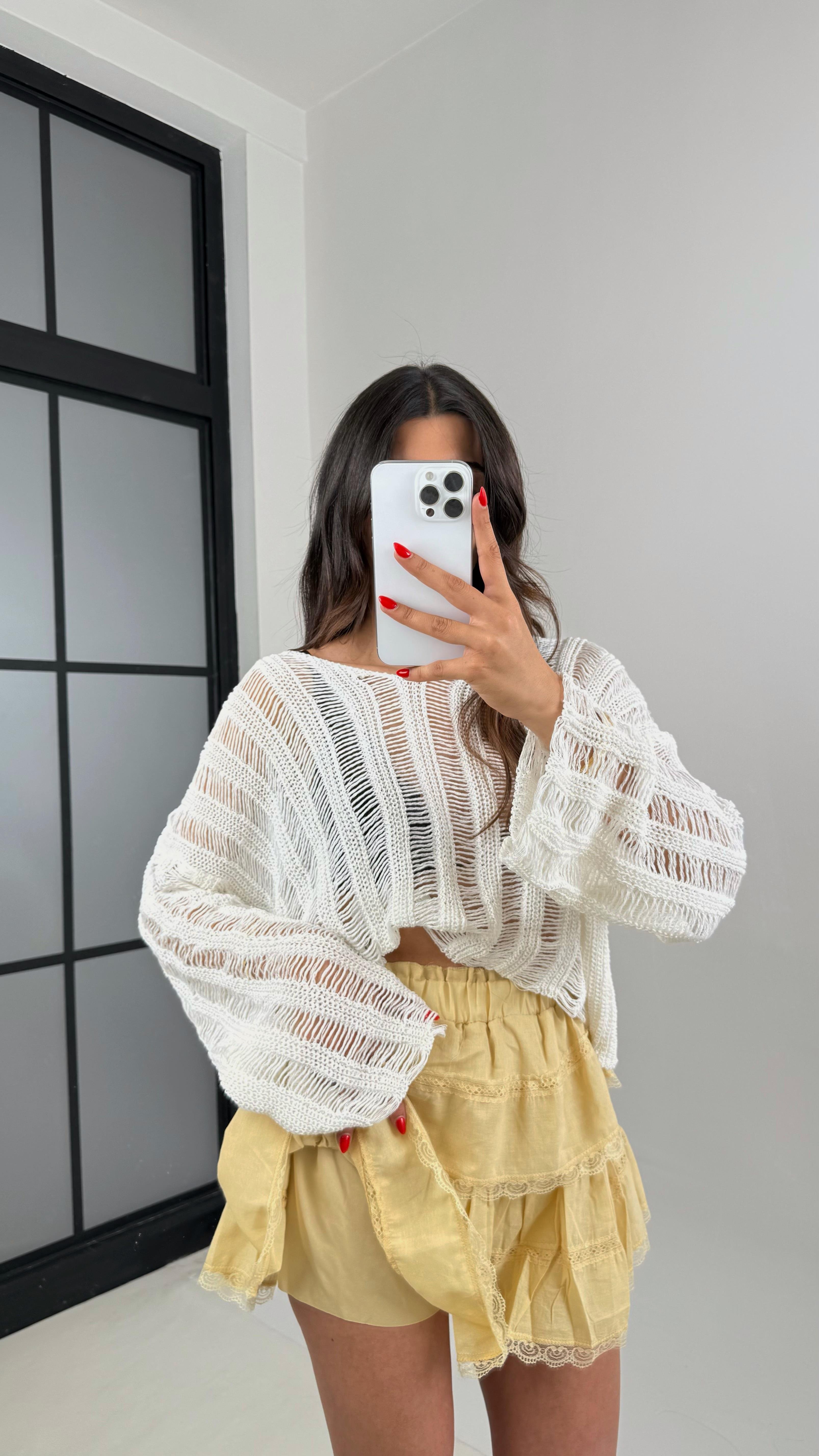 Sarı Dantel Detaylı Katlı Şortlu Etek Gaus00493GausETEKGU1002157