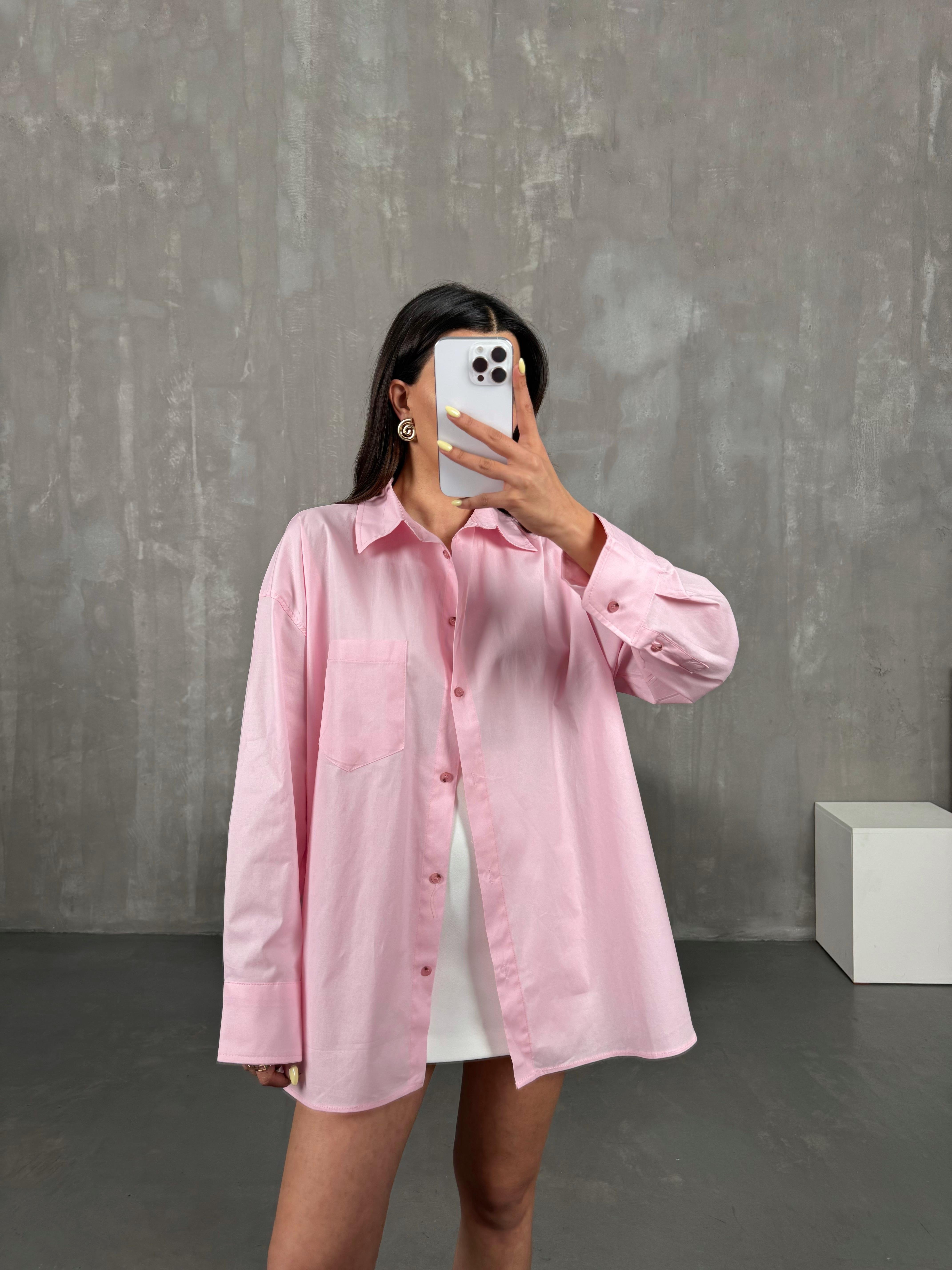 Pembe Pamuklu Oversize Gömlek Gaus00147GausGÖMLEKGU1001345