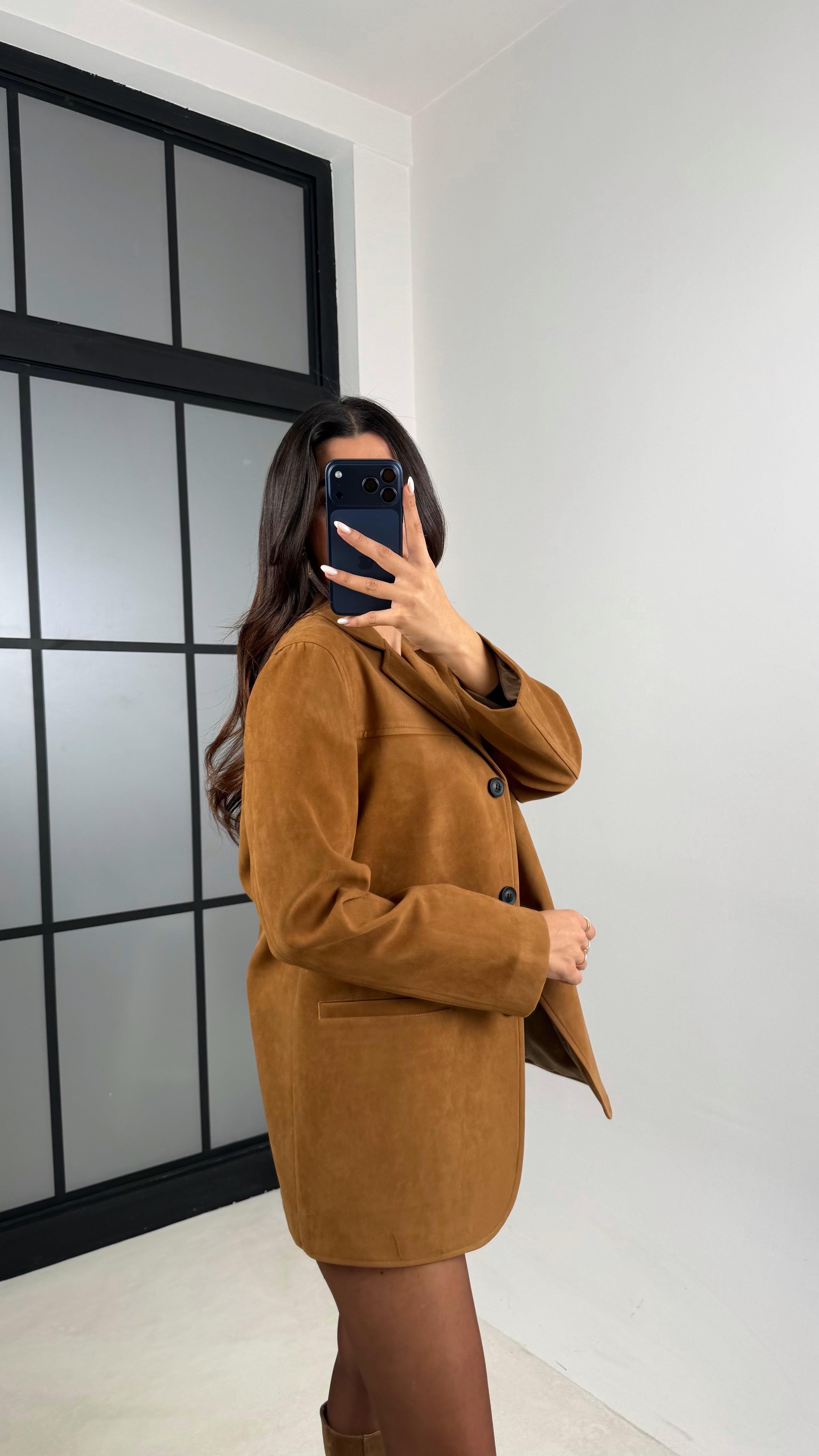Camel Astarlı Blazer Süet Ceket GAUS-00605GAUS السترات  GAUS-00605