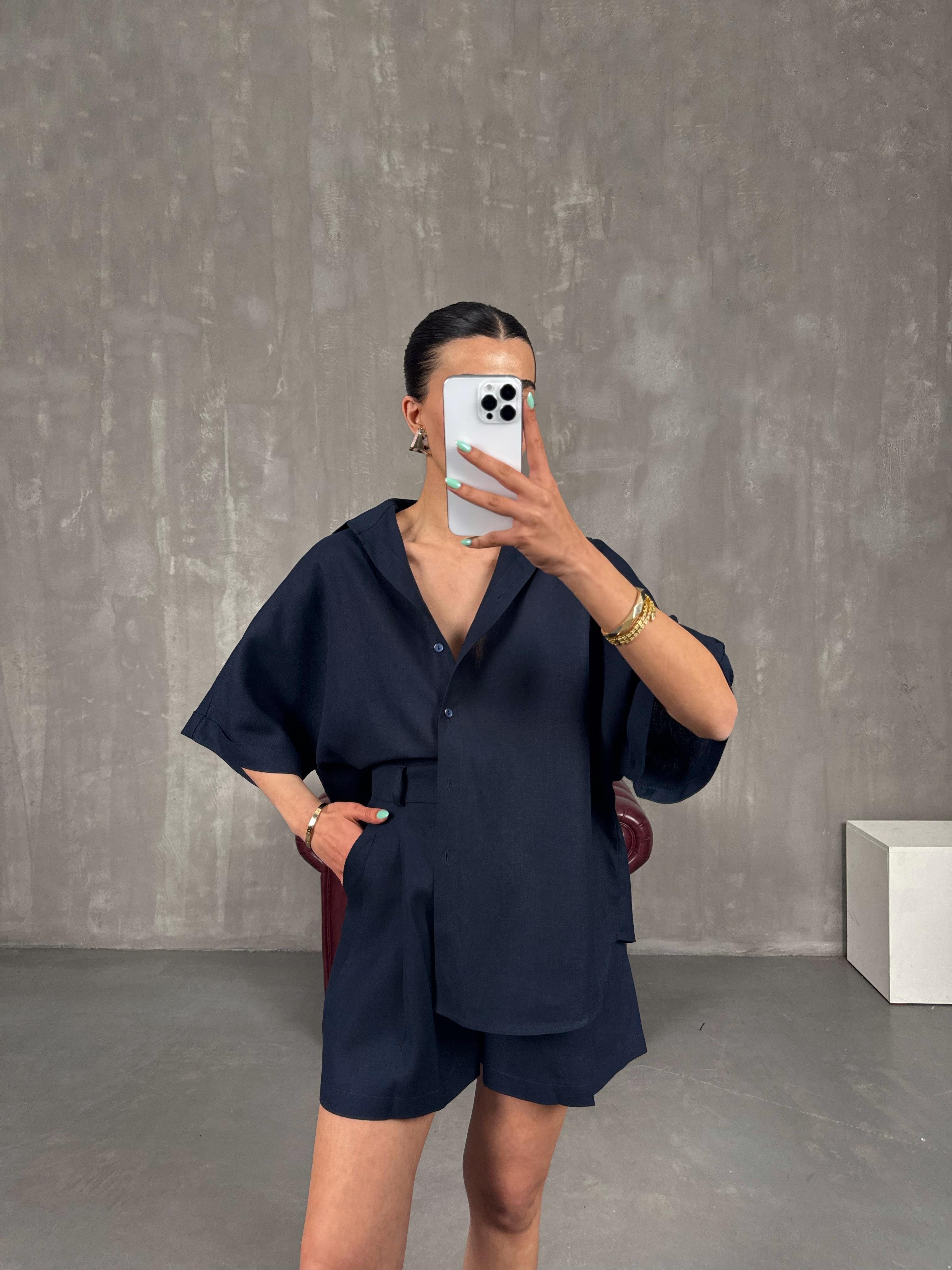 Lacivert Premium İkili Keten Takım Gaus00239GausTAKIMGU1001556