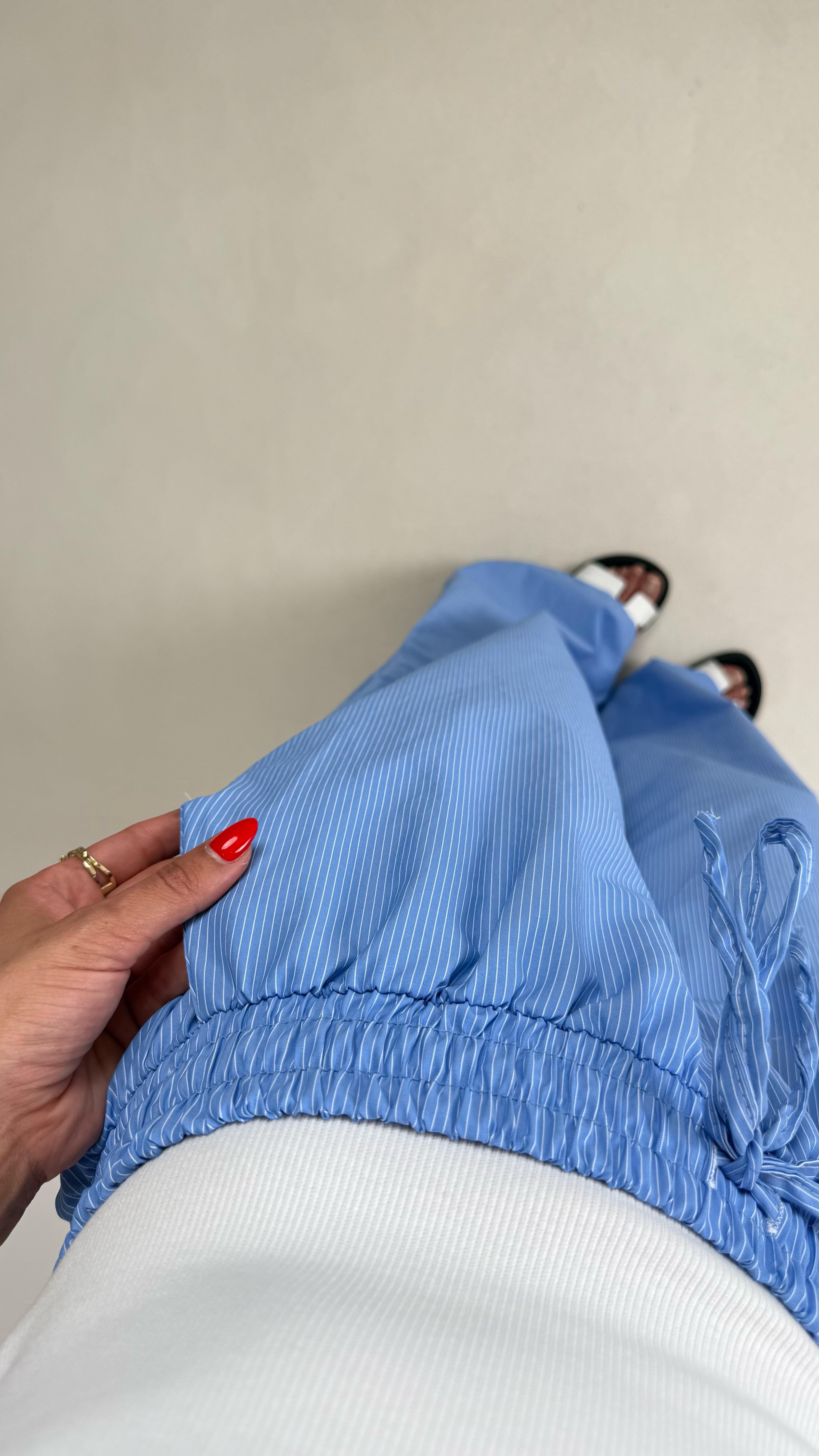 Mavi Beli Lastikli Çizgili Paraşüt Kumaş Pantolon Gaus00499GausPANTOLONGU1002169