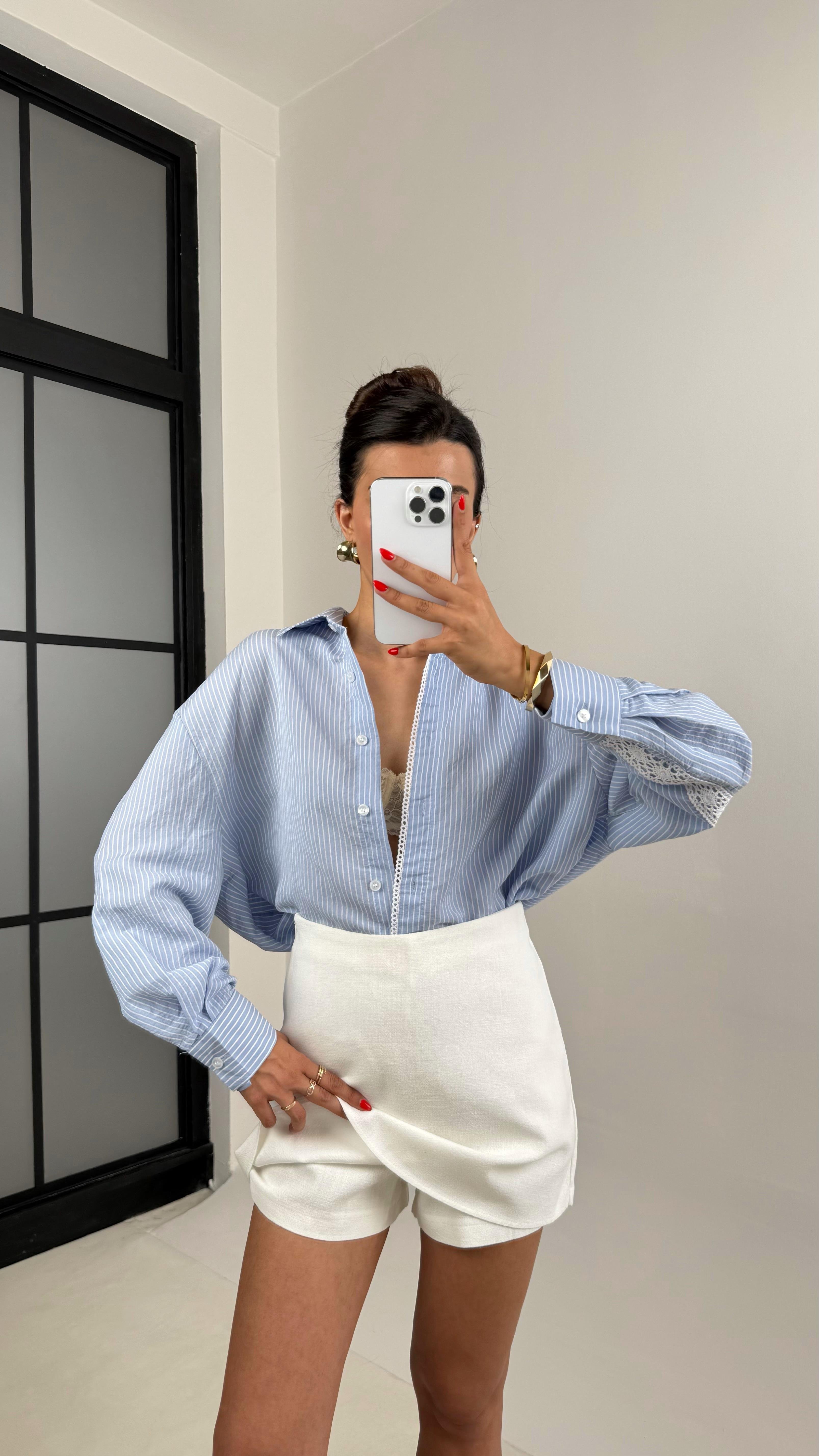 Ekru Şortlu Keten Etek Gaus00521GausETEKGU1002221