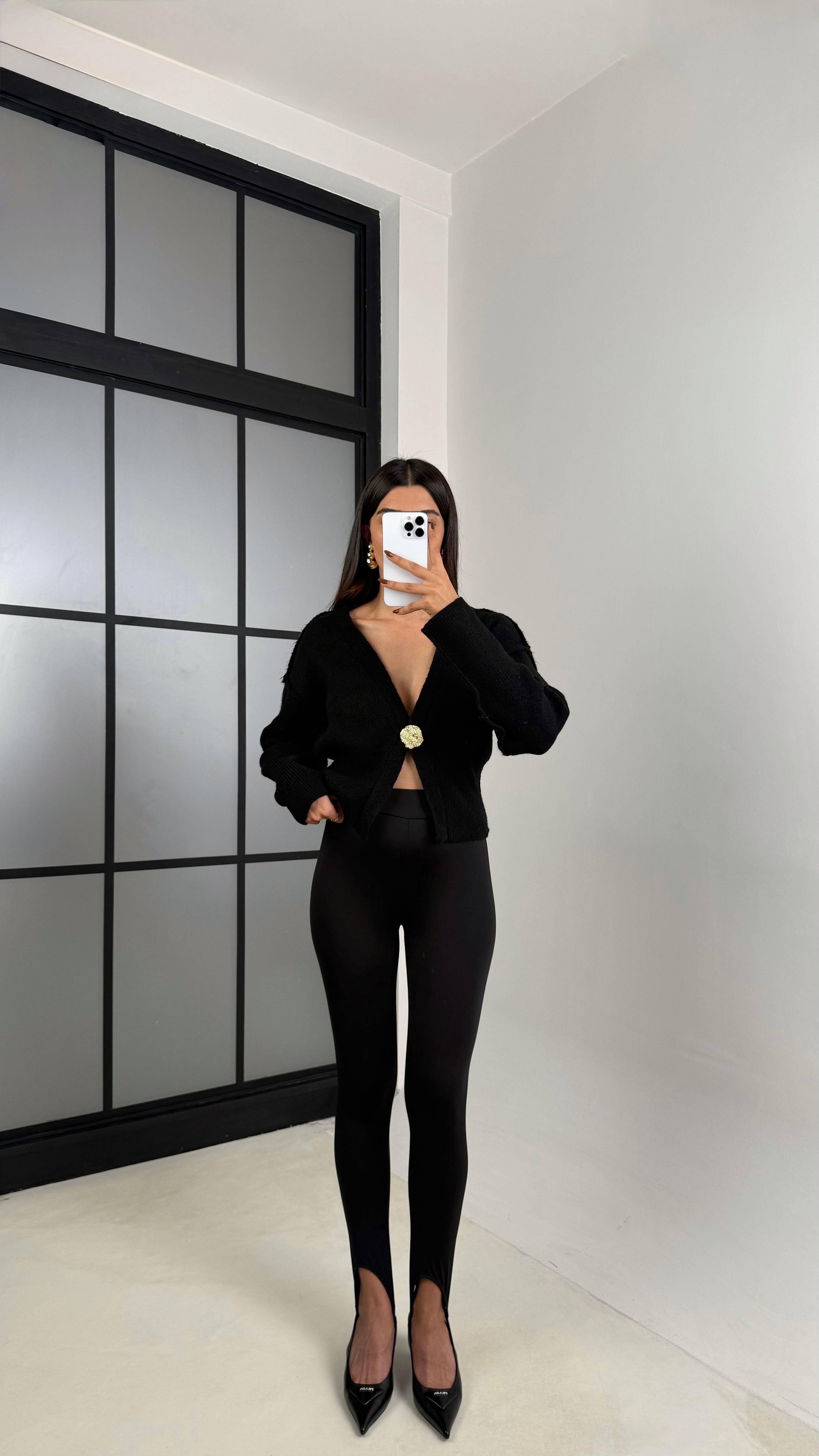 Siyah Topuktan Geçirmeli Yumuşak Dokulu Tayt GAUS-00215GAUSTAYTGAUS-00215