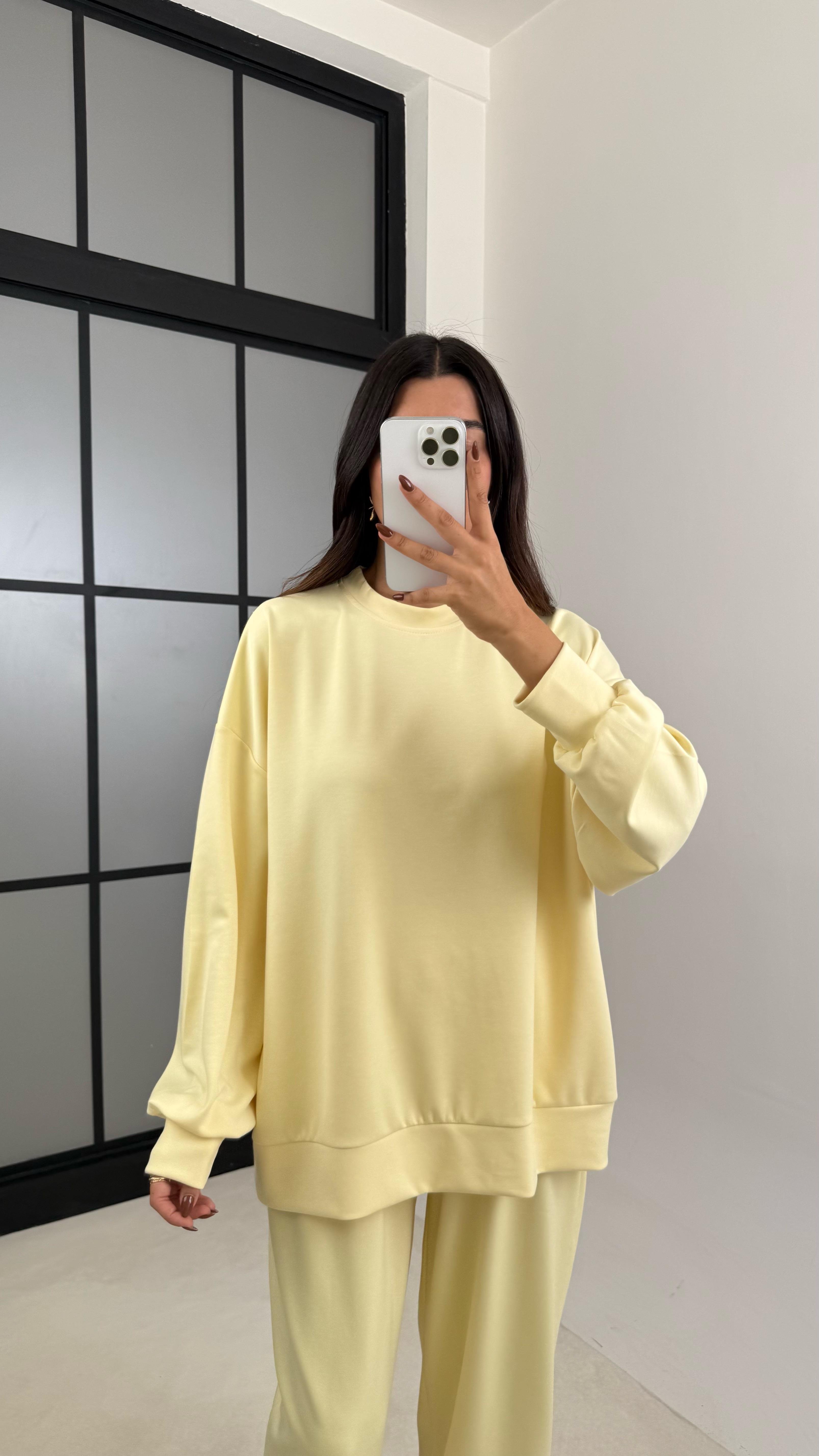 Sarı Uzun Kol Kazak Beli Lastikli Pantolon İkili Modal Kumaş Takım GAUS-00135GAUSTAKIMGAUS-00135