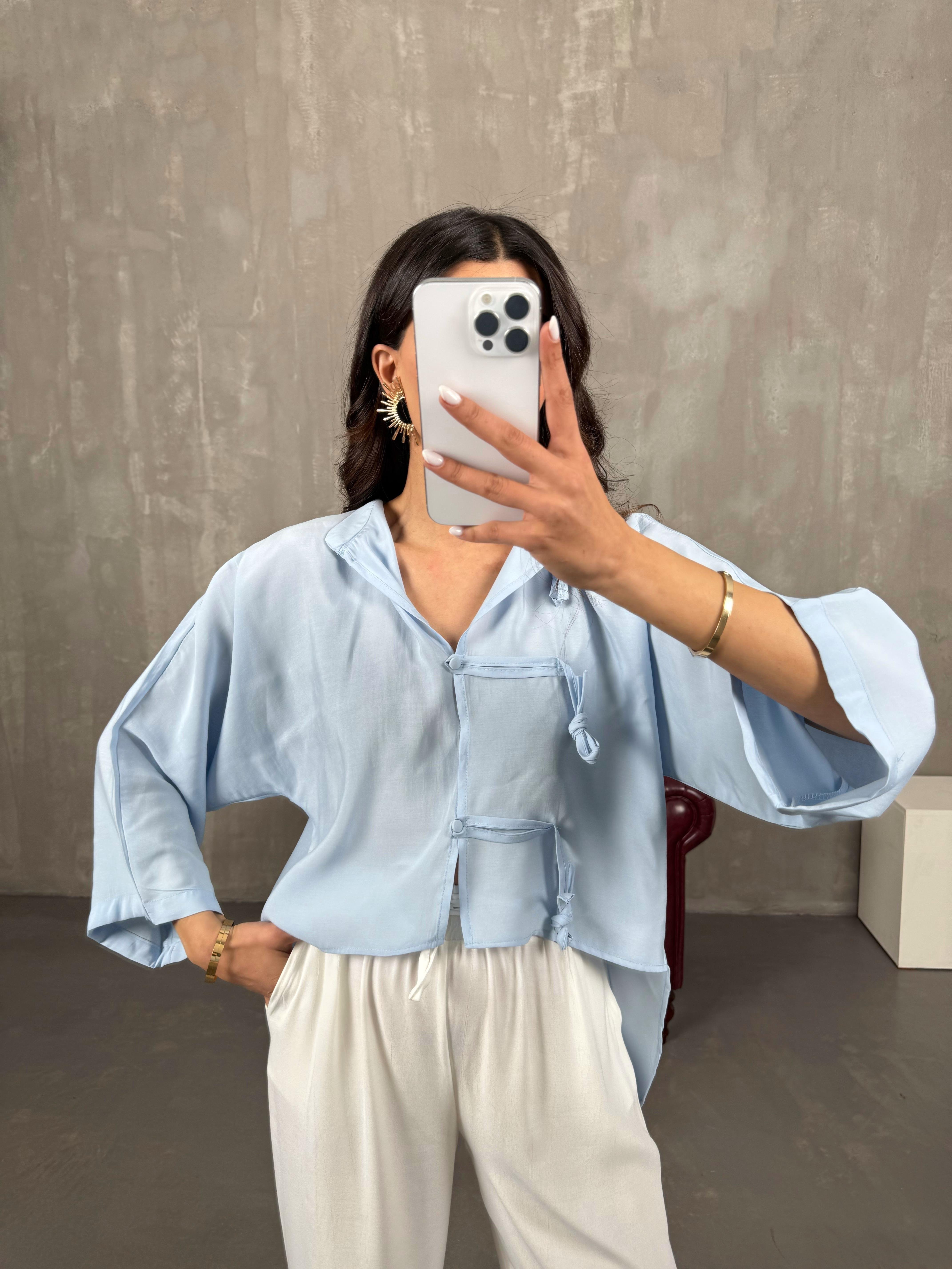 Remy Mavi Hakim Yaka Düğmeli Tasarım GömlekGausGÖMLEKGU100876