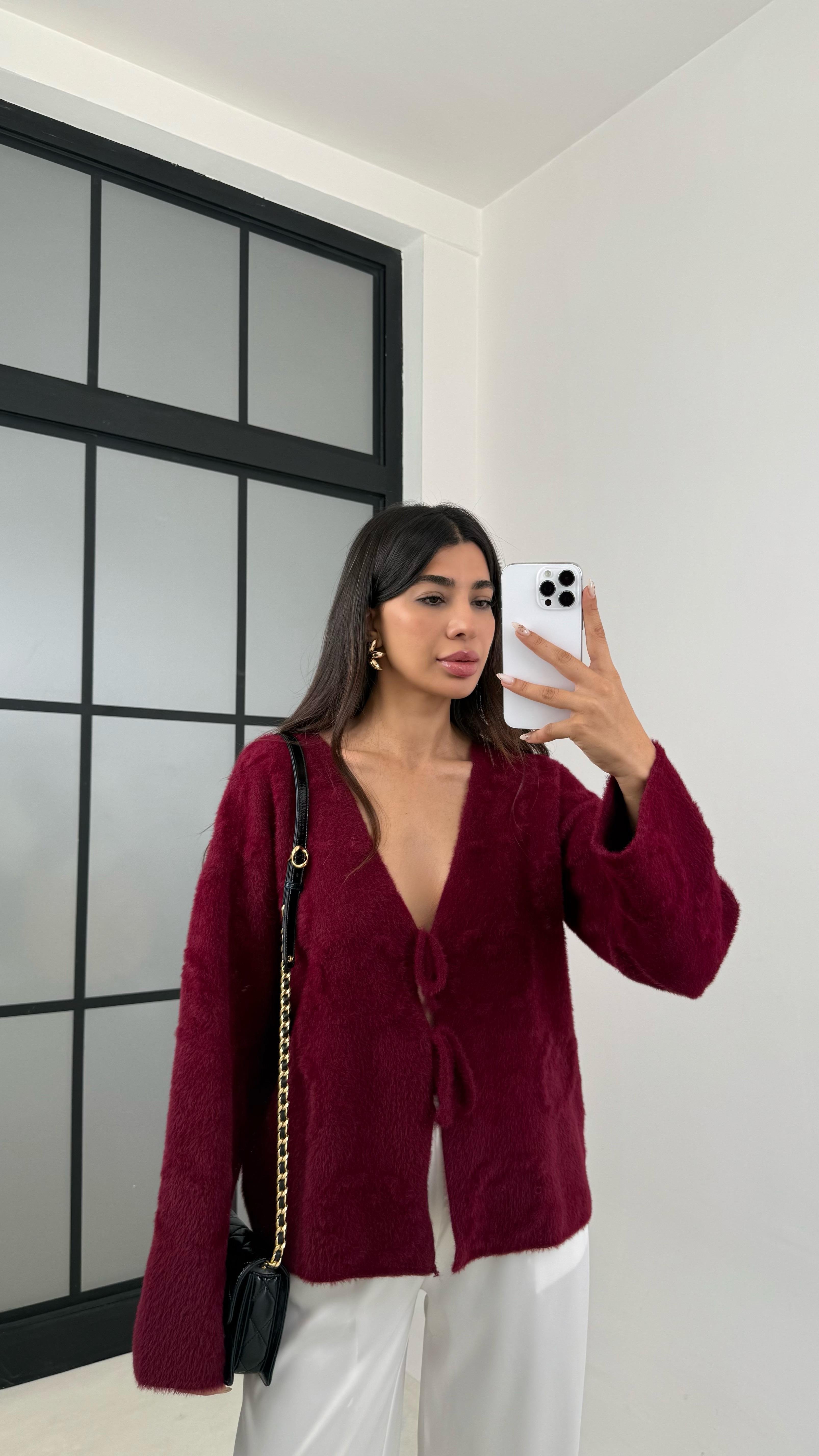 Bordo Önü Bağlamalı Premium Sakallı Hırka GAUS-0092GAUS الكارديغان  GAUS-0092