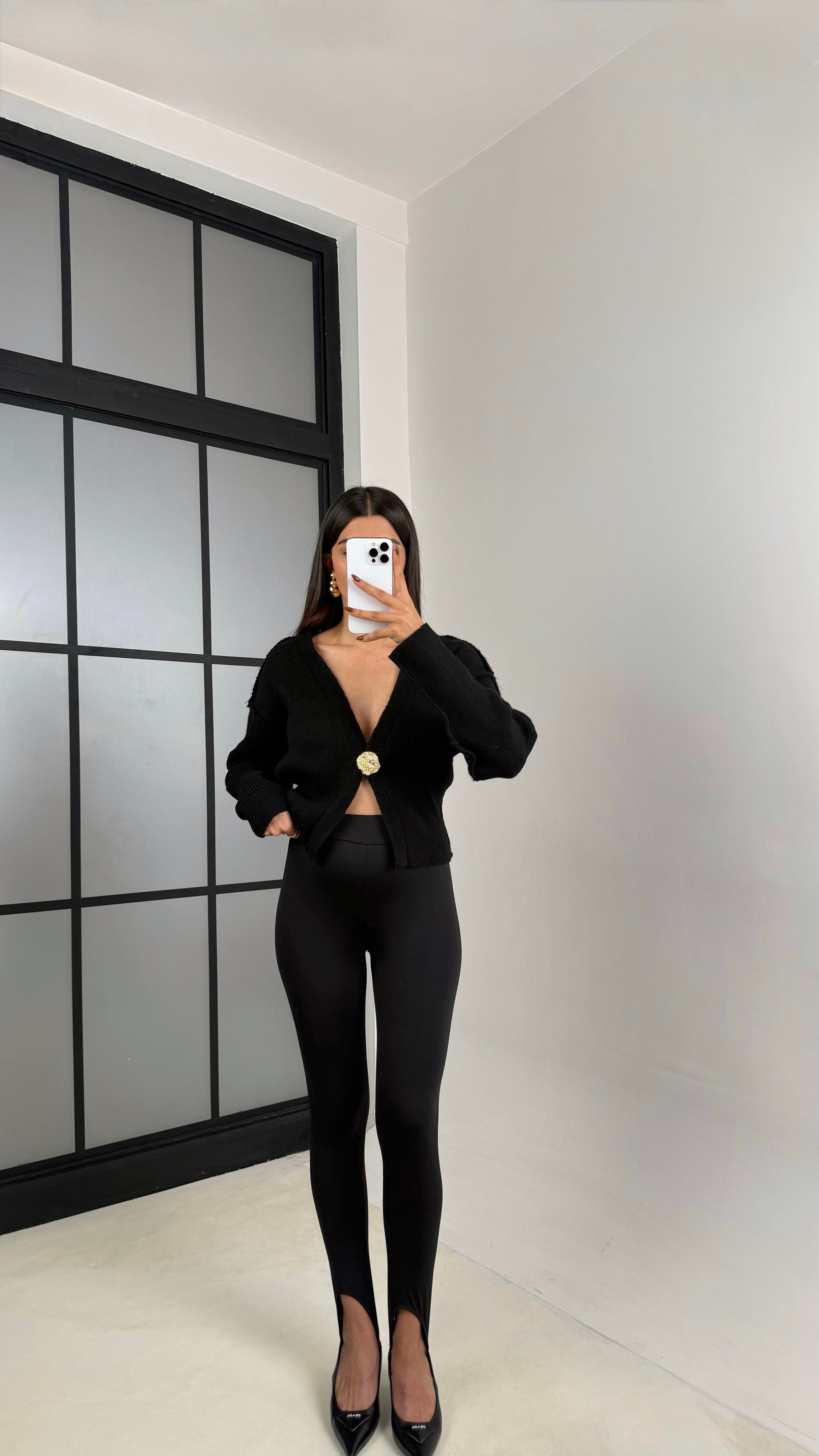 Siyah Topuktan Geçirmeli Yumuşak Dokulu Tayt GAUS-00215GAUSTAYTGAUS-00215