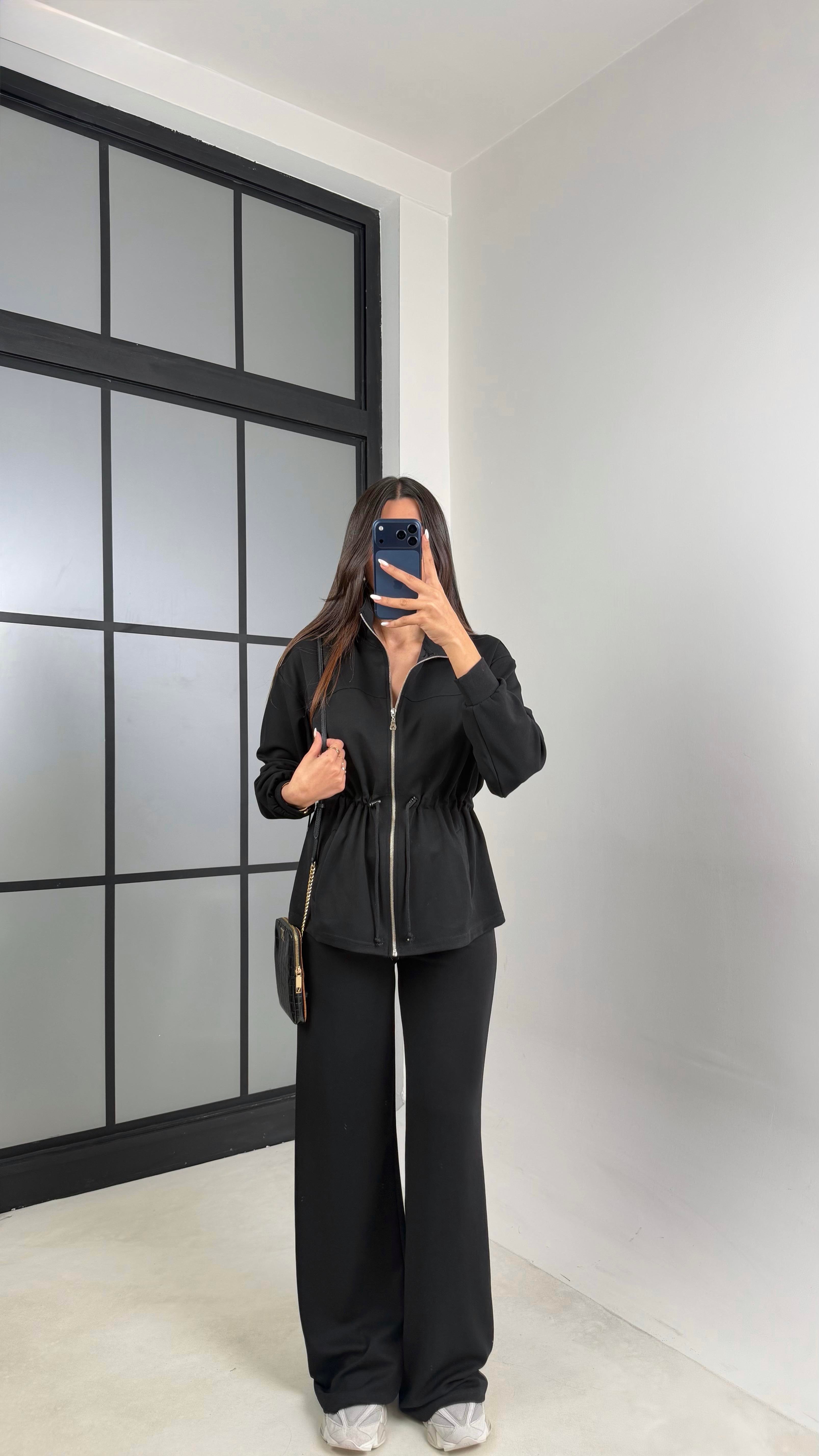 Siyah Beli Kuşaklı Hırka Pantolon İkili Modal Takım GAUS-00571GAUSTAKIMGAUS-00571