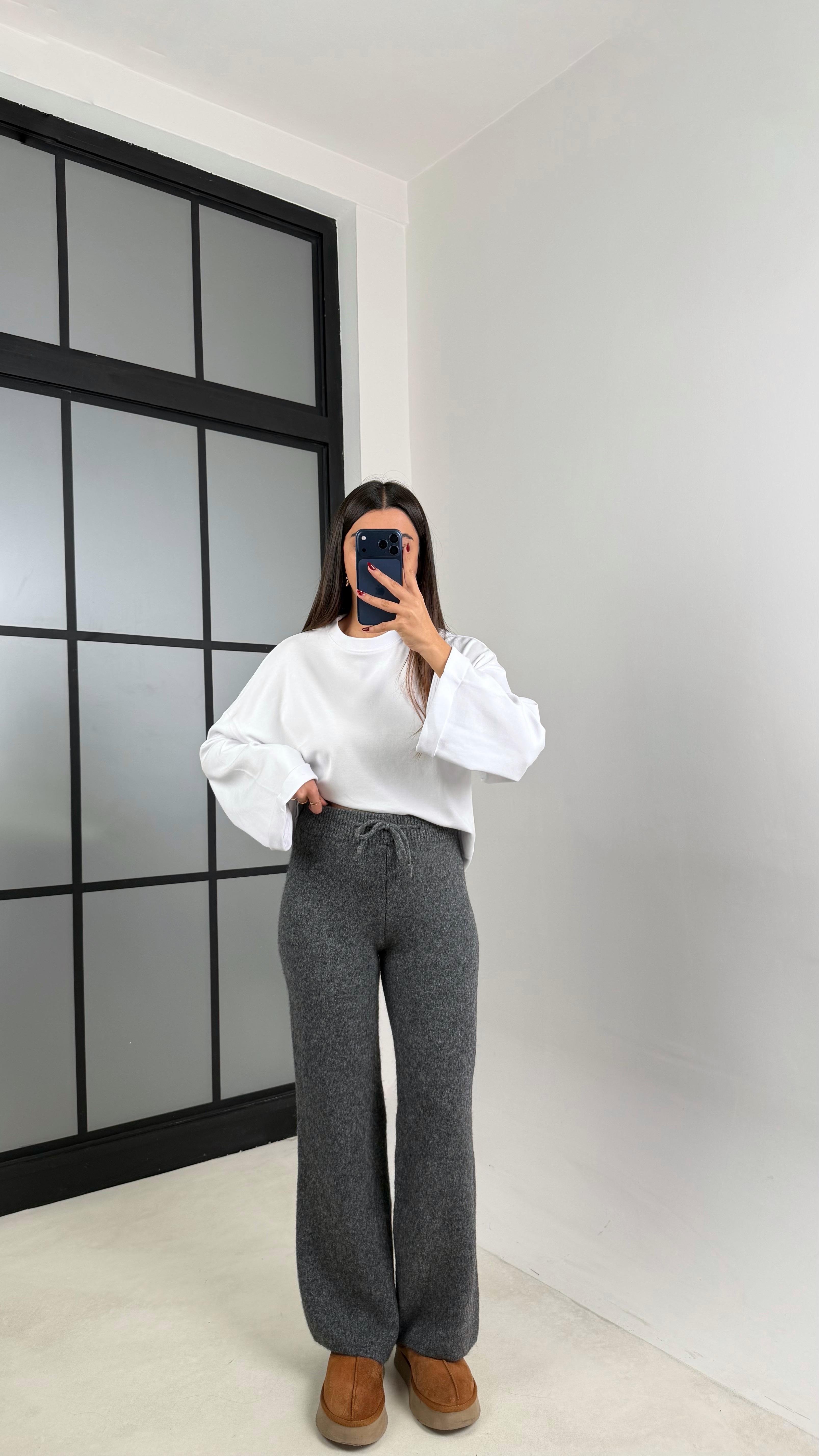 Antrasit Beli Lastikli Yumuşak Dokulu Triko Pantolon GAUS-00652GAUSPANTOLONGAUS-00652