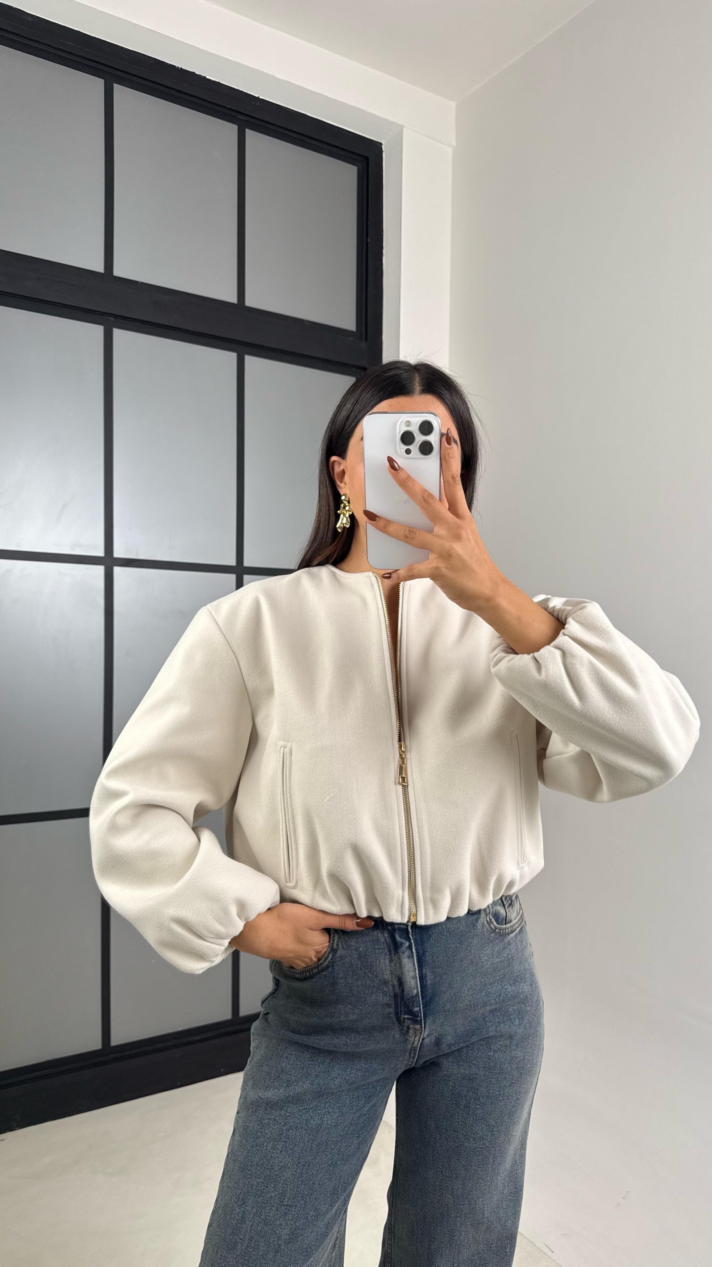 Ekru Astarlı Cepli Kaşe Bomber Ceket GAUS-00191GAUS السترات  GAUS-00191