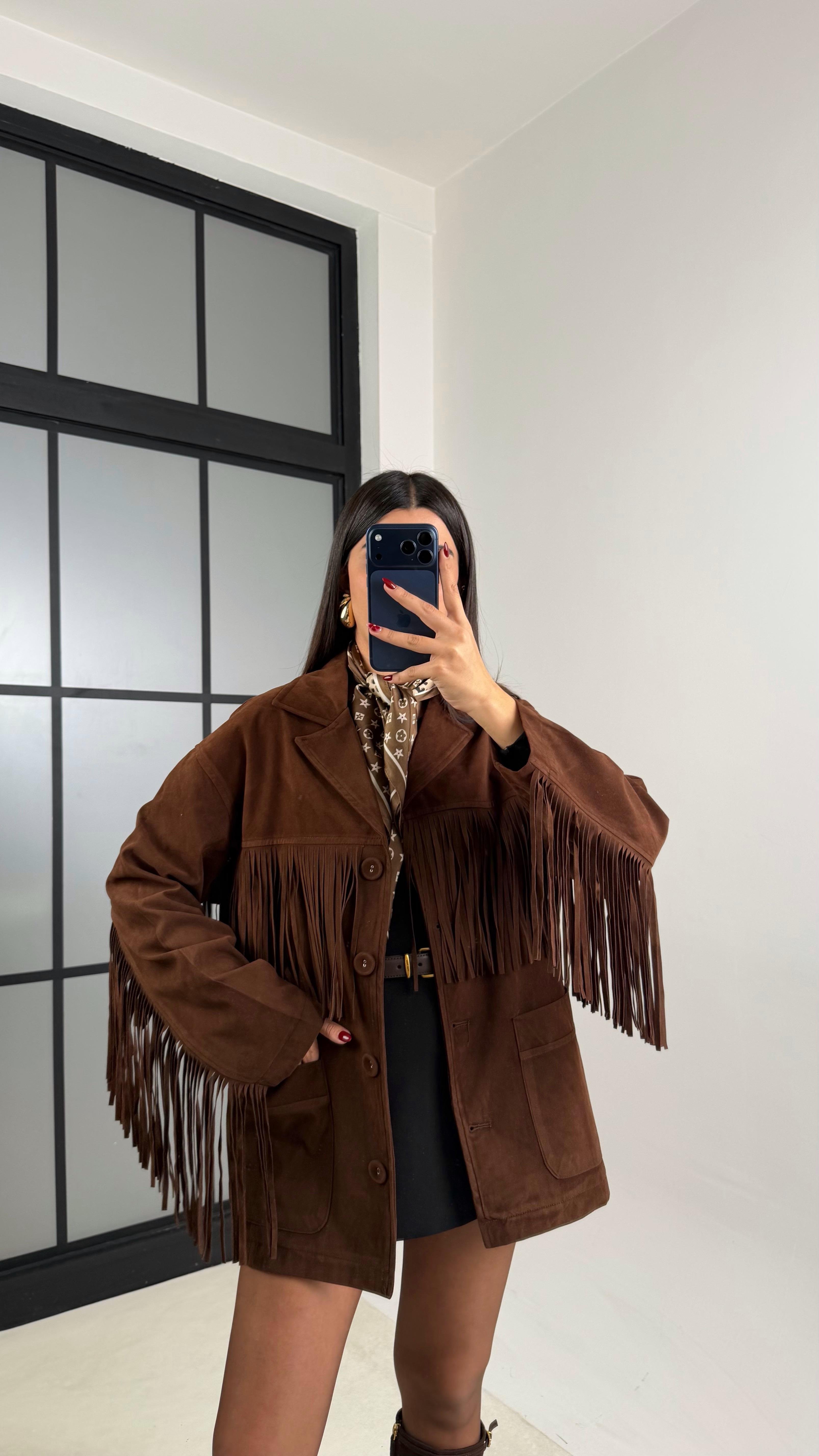 Acı Kahve Püskül Detaylı Astarlı Süet Ceket GAUS-00682GAUS السترات  GAUS-00682