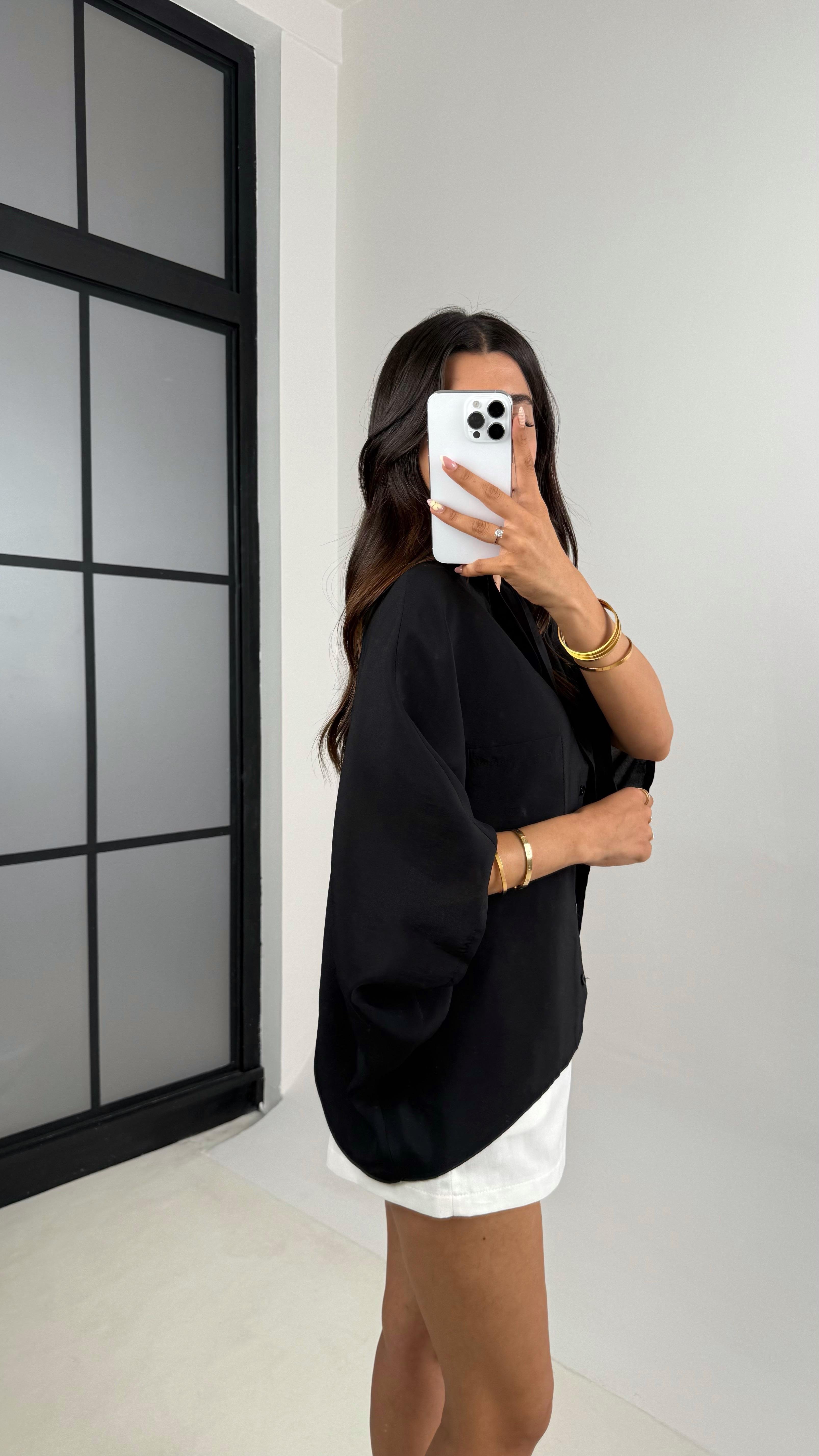 Siyah Cep Detaylı Basic Tencel Gömlek Gaus00679Gaus القمصان GU1002567