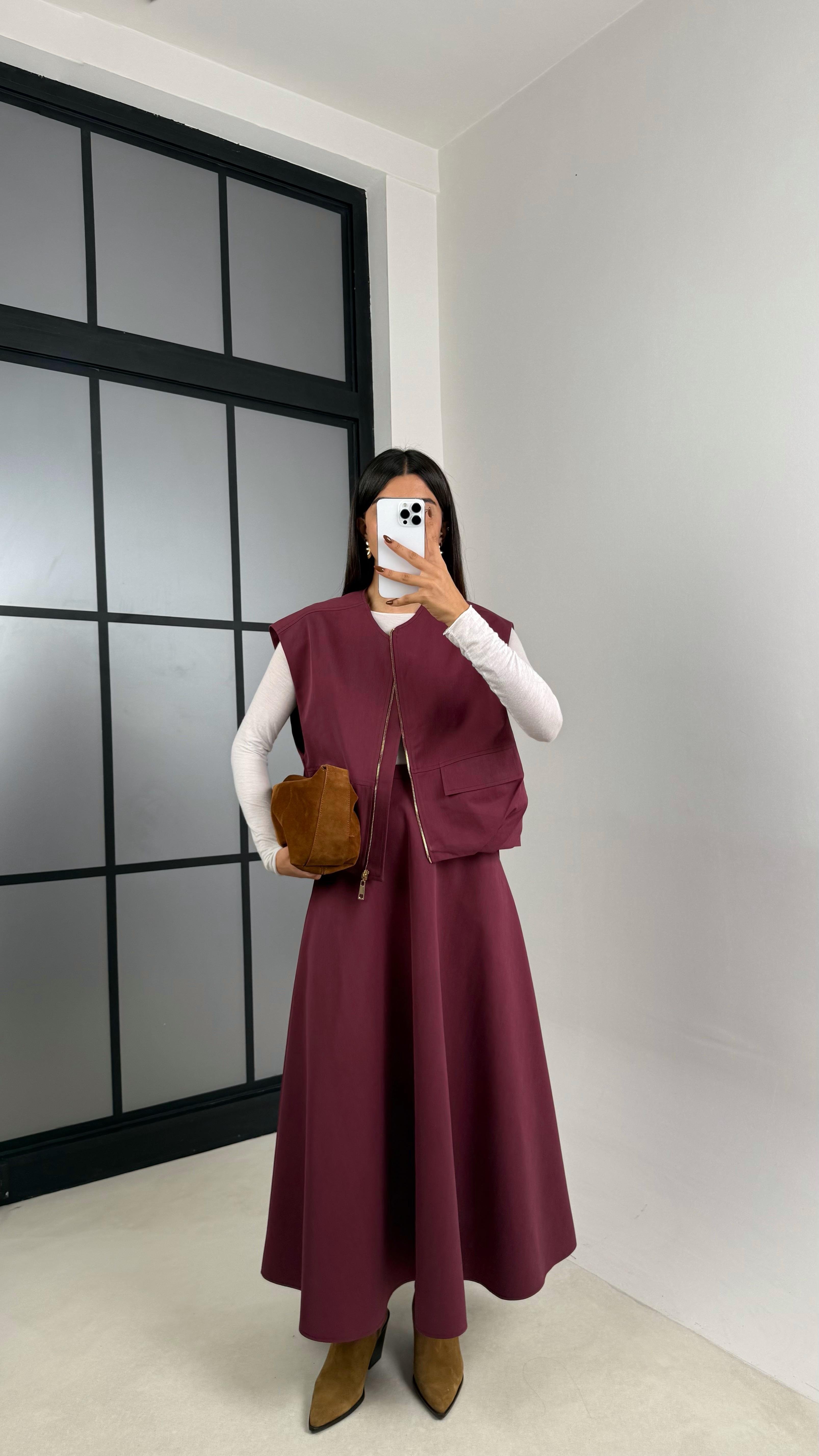 Bordo Astarlı Cep Detaylı Yelek Etek İkili Premium Takım GAUS-00181GAUSTAKIMGAUS-00181