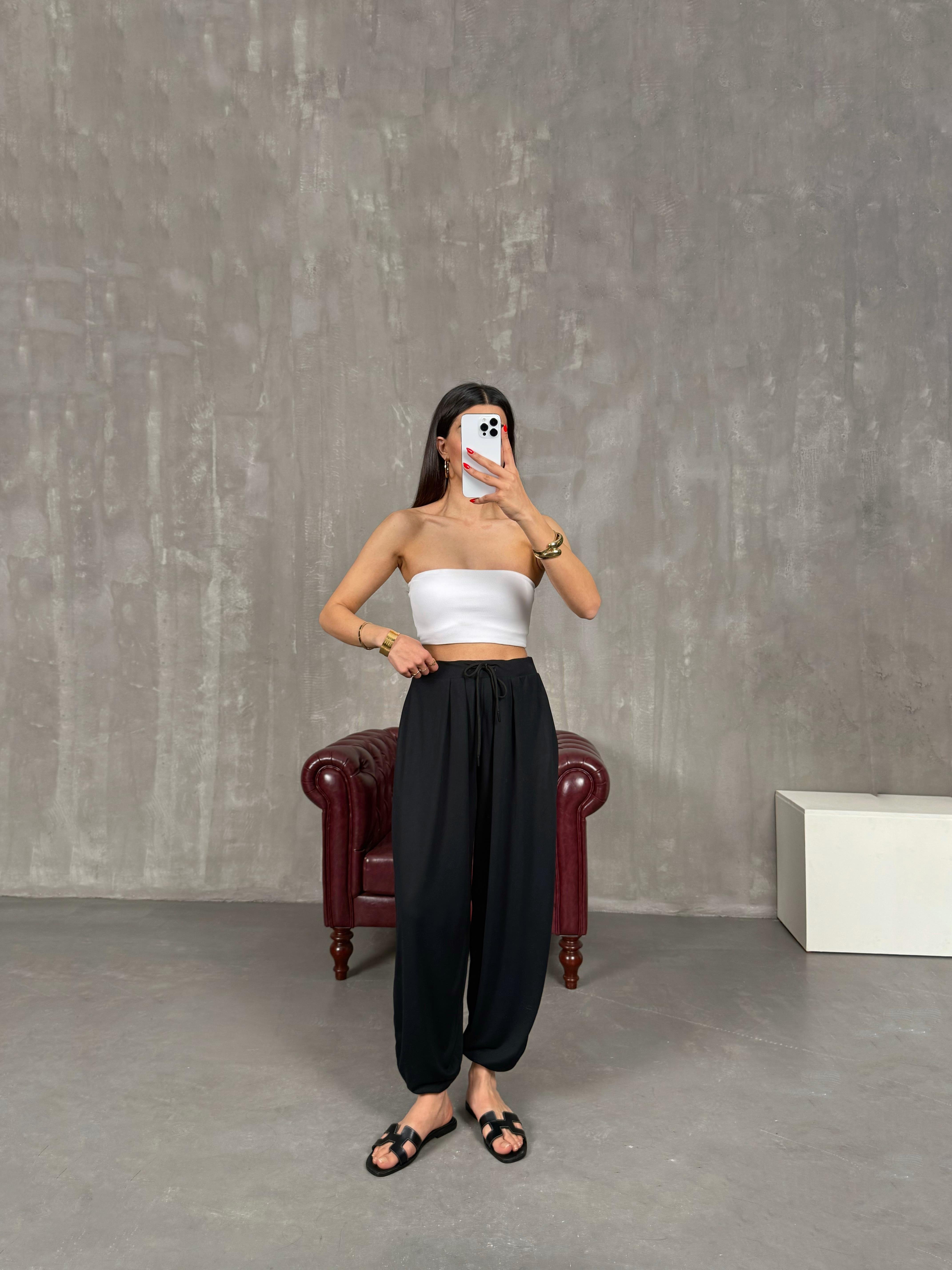 Siyah Cepli Modal Muadil Şalvar Pantolon Gaus00207GausPANTOLONGU1001486