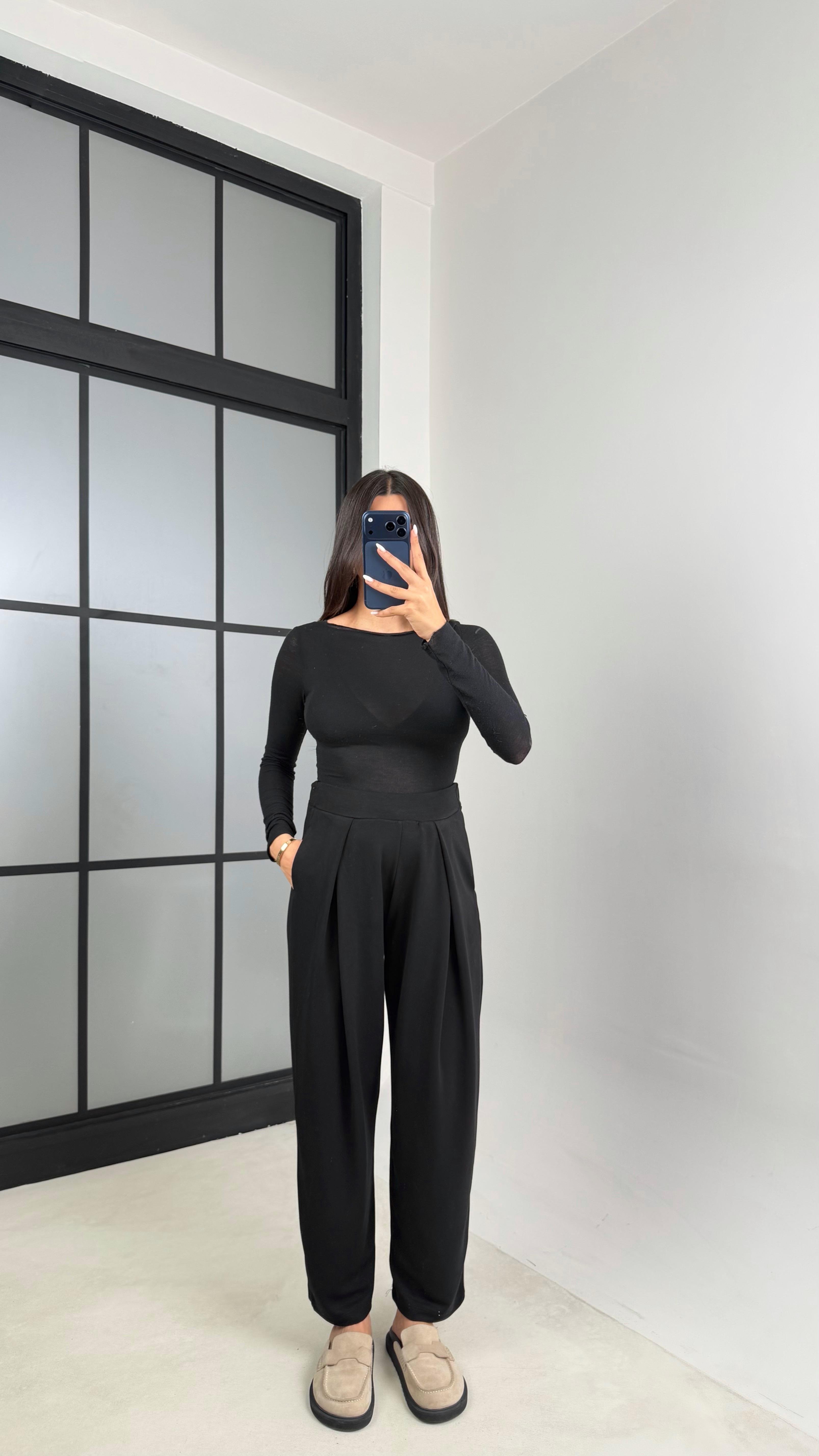 Siyah Beli Lastikli OYS Muadil Şalvar Modal Pantolon GAUS-00574GAUSPANTOLONGAUS-00574