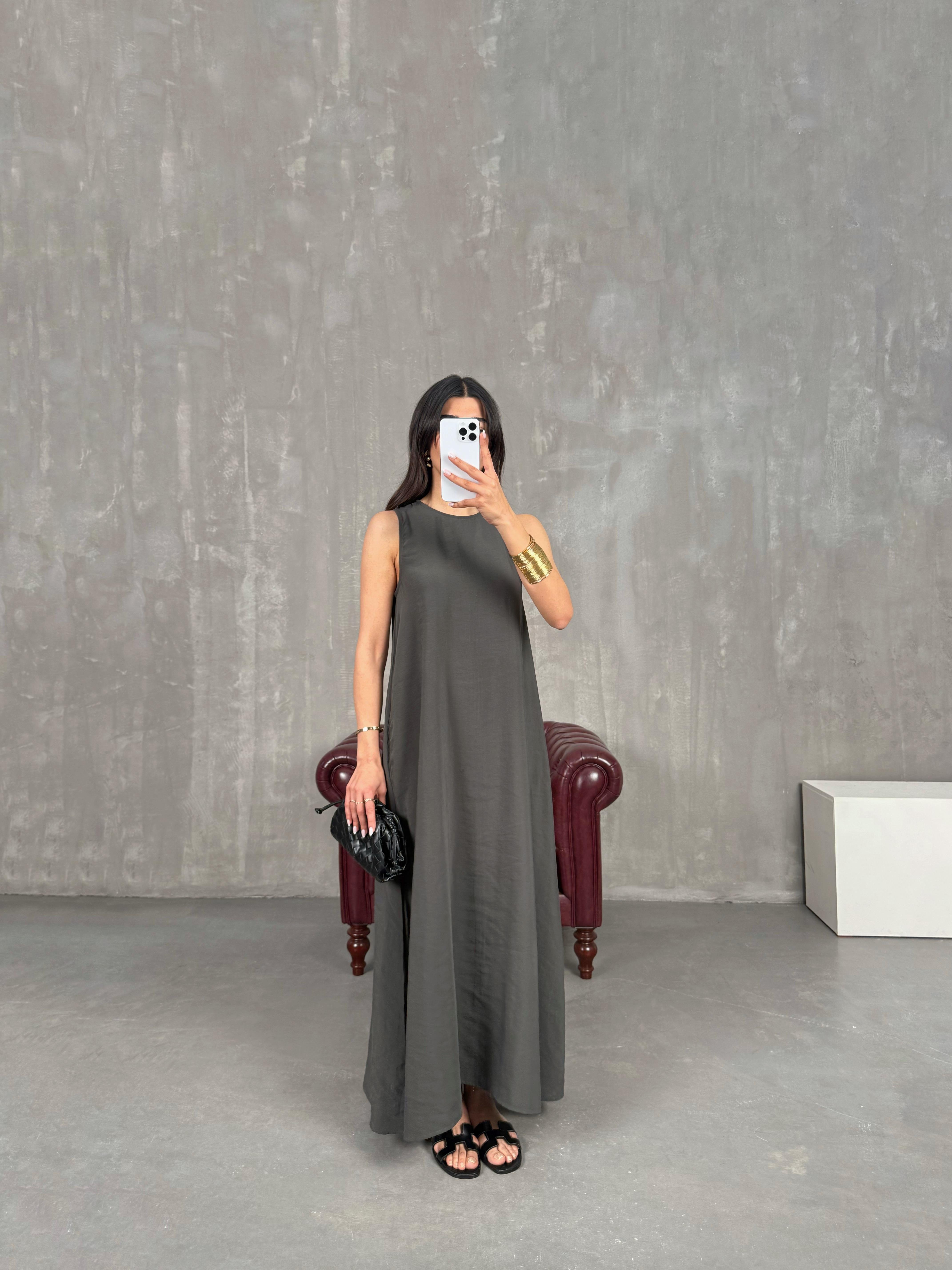 Antrasit Cepli Tensel Kumaş Elbise Gaus00263GausDressesGU1001608