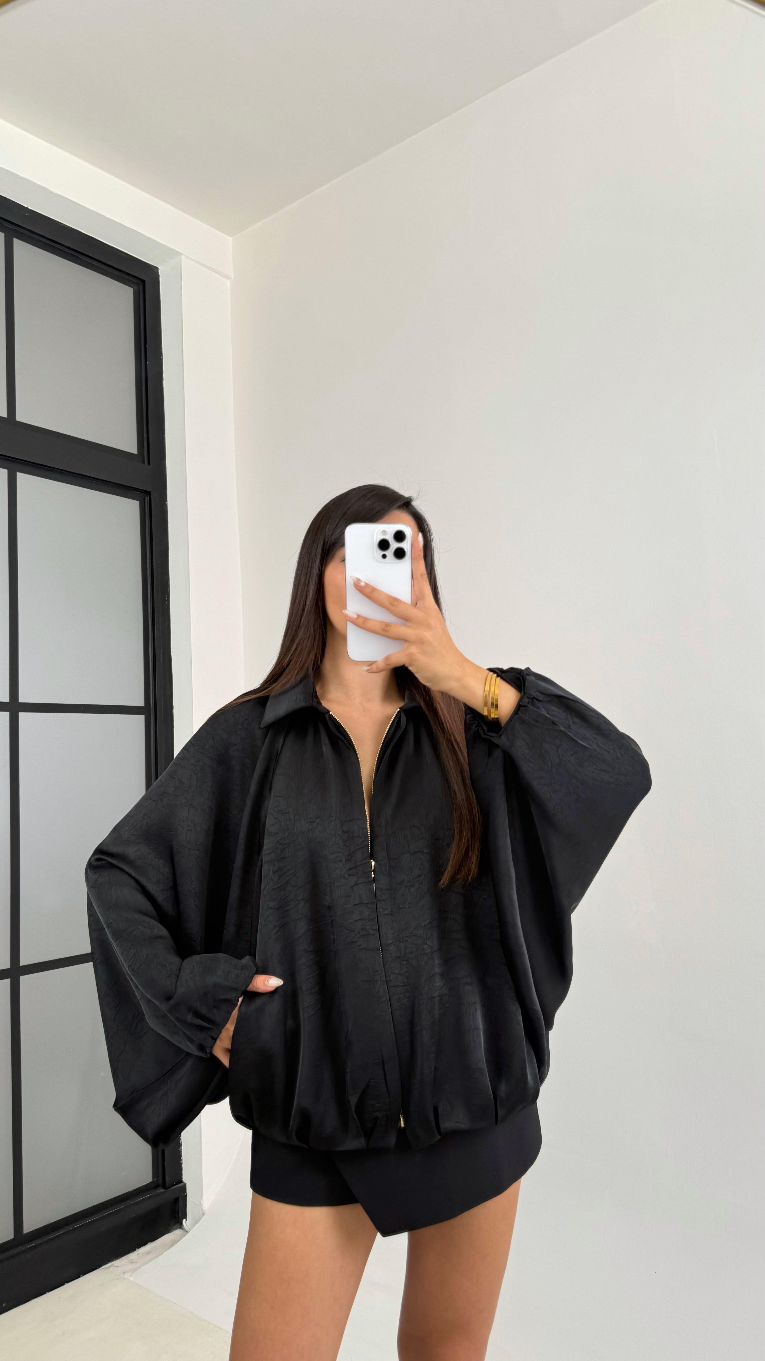 Siyah Saten Bomber Ceket GAUS-00118GAUS السترات  GAUS-00118