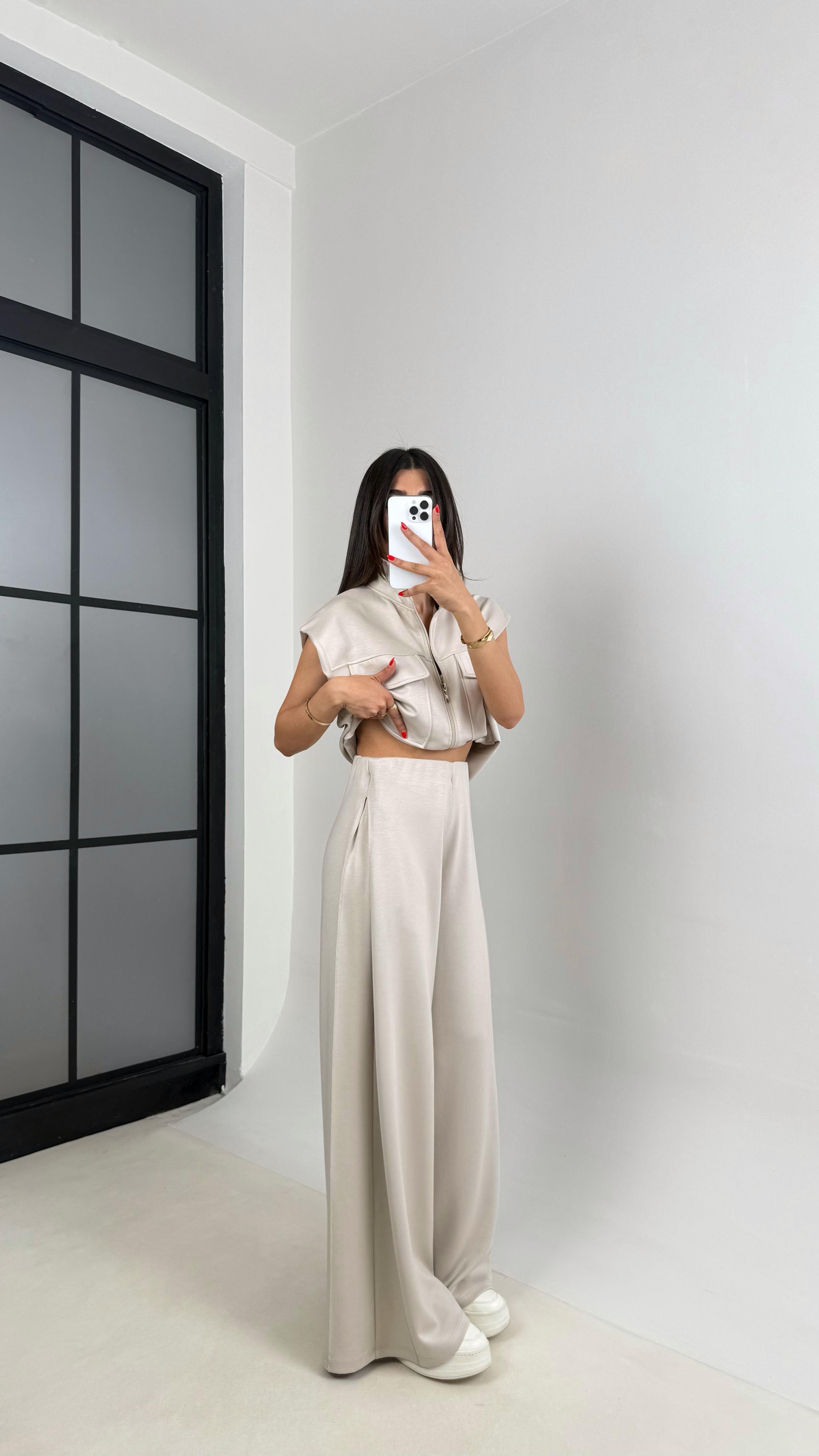 Vizon Cepli Yelek Beli Lastikli Pantolon Modal Eşofman Takım Gaus00523GausTAKIMGU1002226